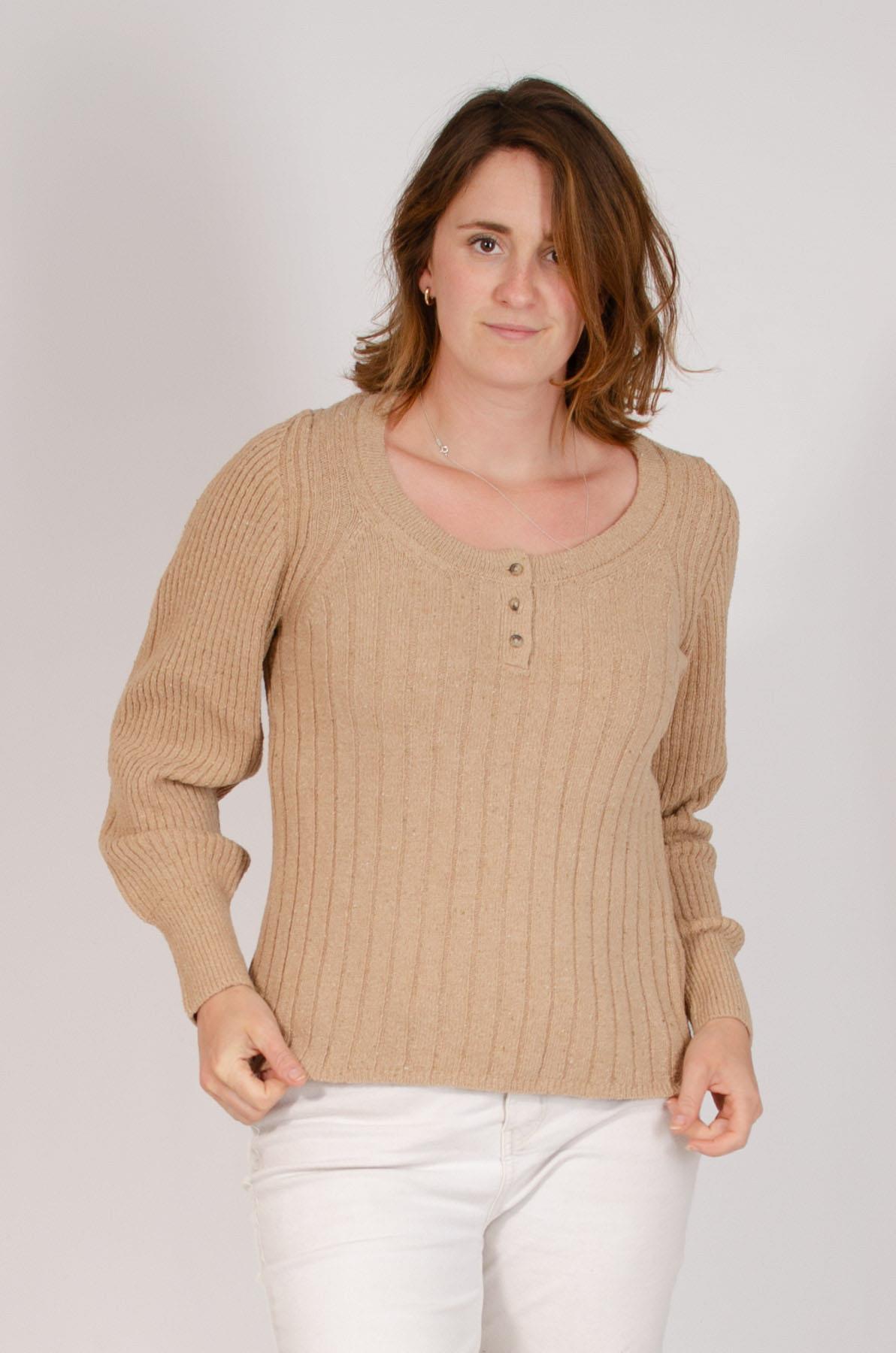 MS Per Una Mujer Cuello Redondo Estilo Henley Jersey Top Marl Acanalado Tejido - Imagen 5 de 12