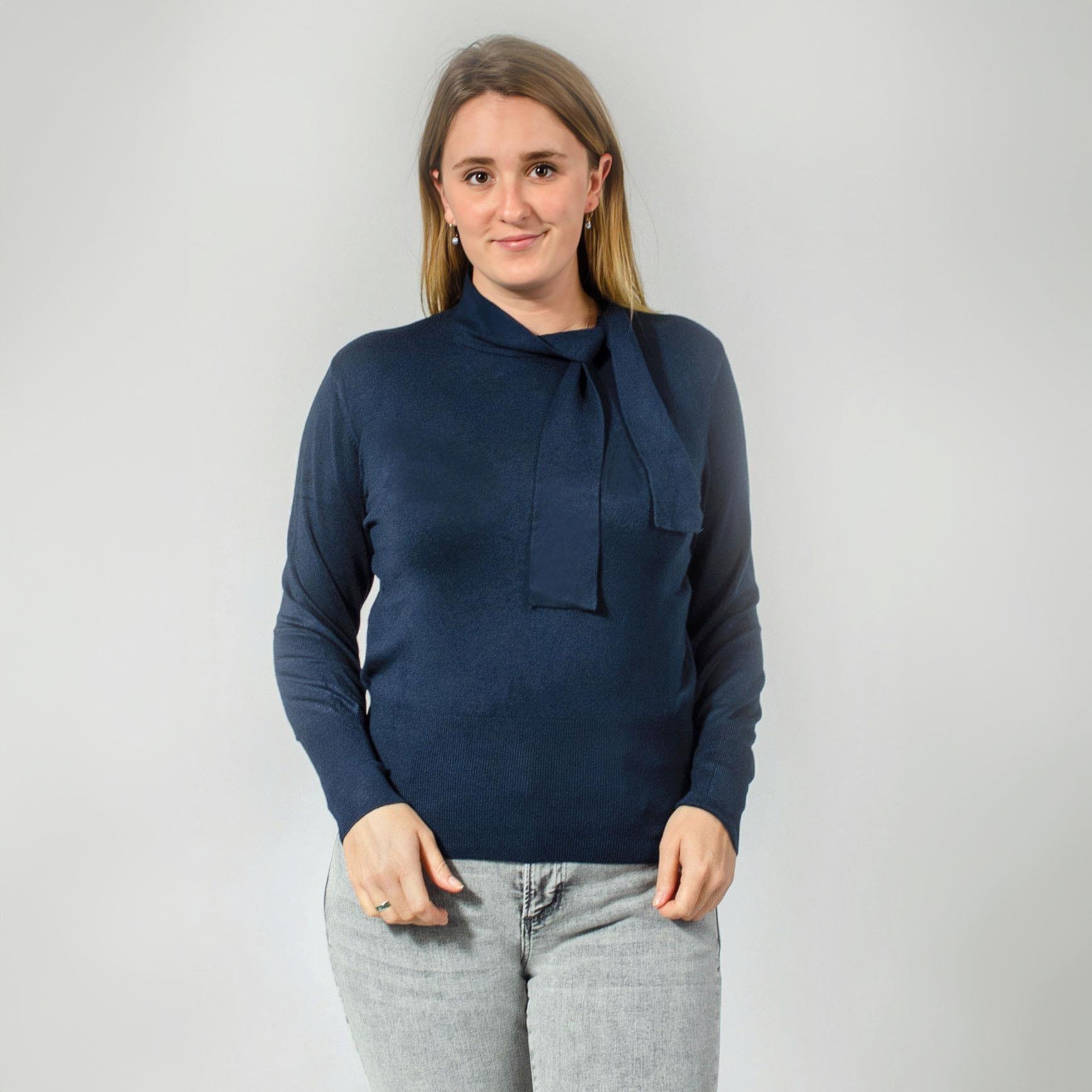 Sash Tie Neck Jumper Long Puff Sleeves Soft Cashmilon Fine Knit eBay