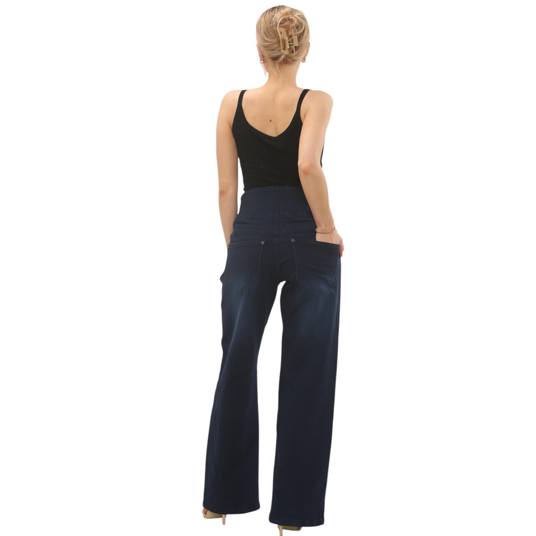 Womens Tummy Control Wide Leg Jeans Elasticated High Waist Stretchy Denim Pants - Picture 24 of 24