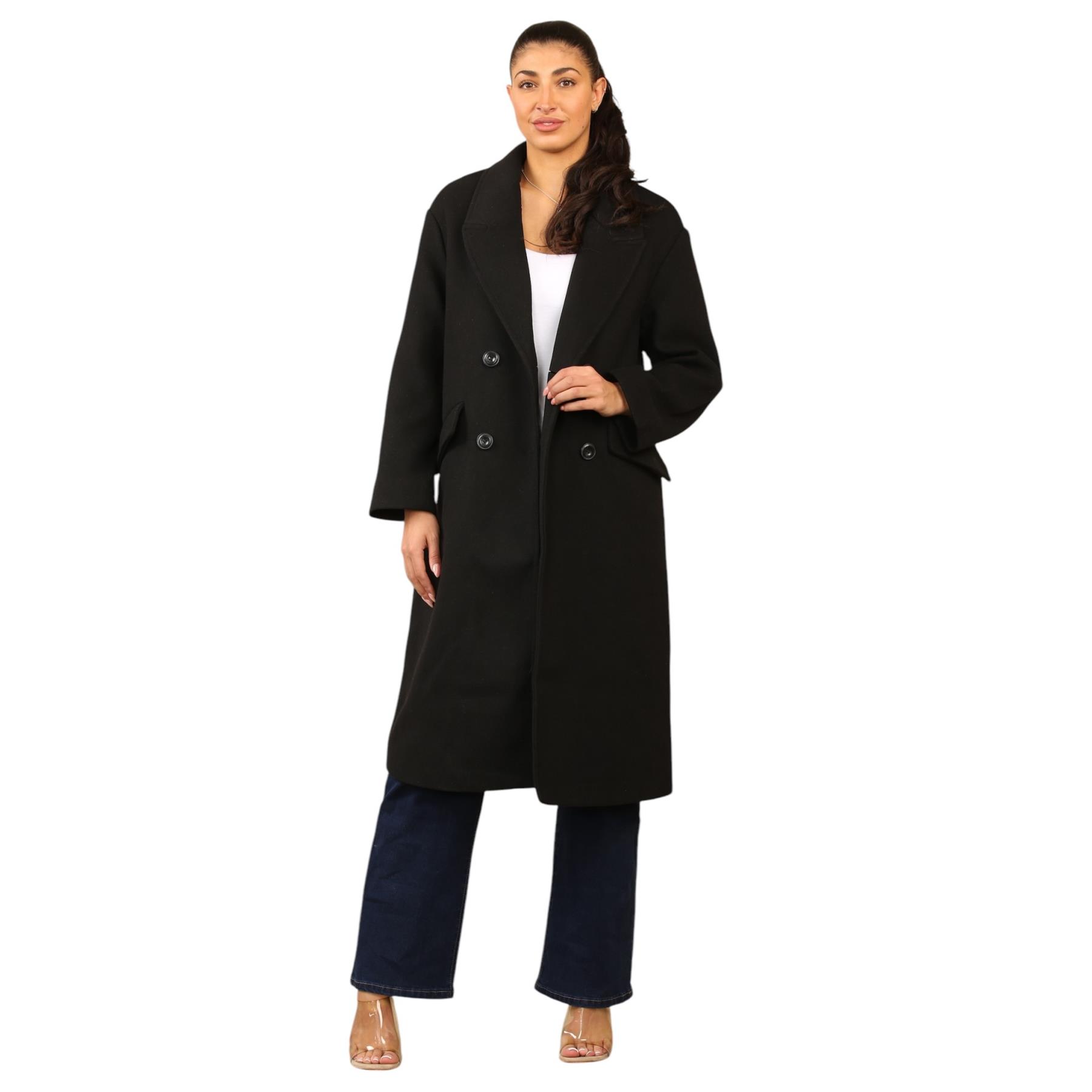 EX Bershka Womens Collared Double Breasted Over Coat Winter Warm Jacket - Picture 2 of 12