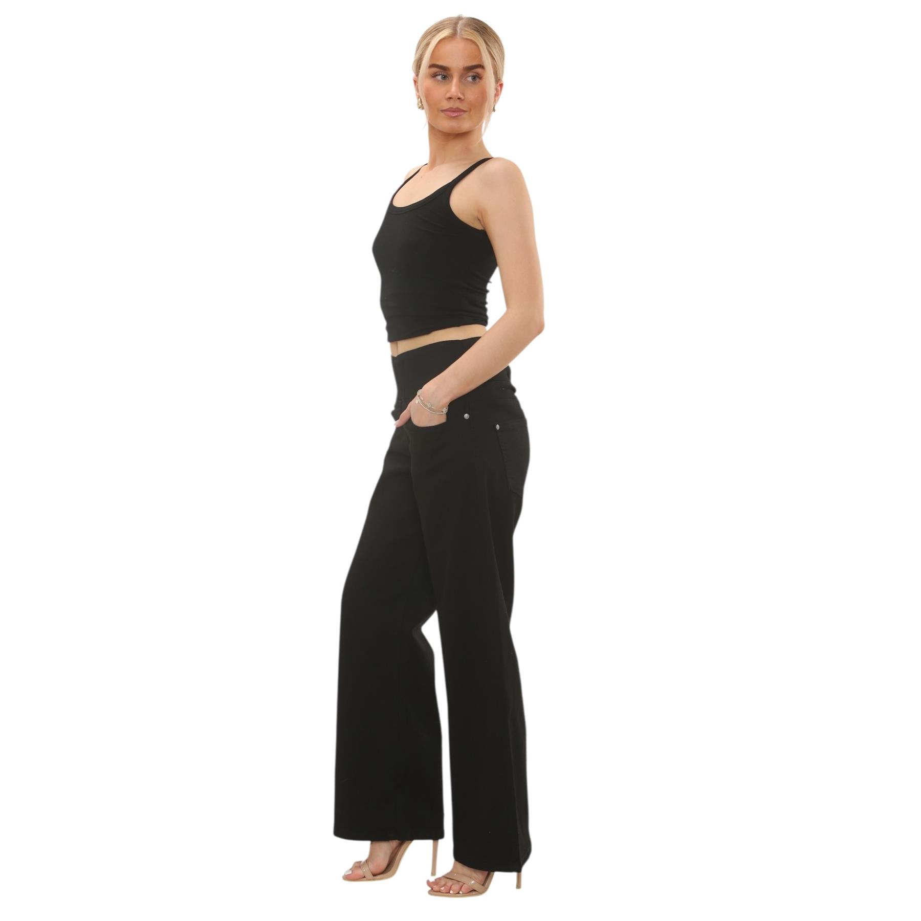 Womens Tummy Control Wide Leg Jeans Elasticated High Waist Stretchy Denim Pants - Picture 8 of 24