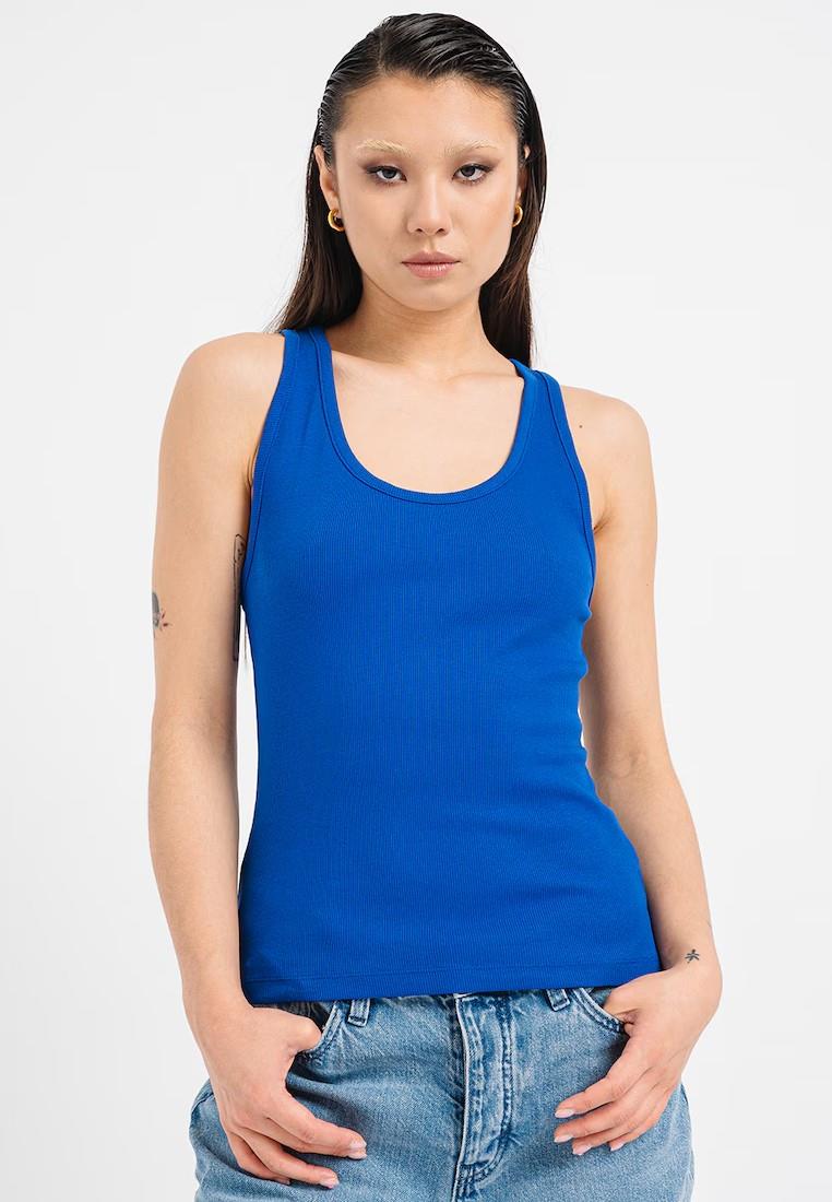 EX M&S ärmelloses geripptes Damenoberteil mit U-Ausschnitt und hohem Baumwollanteil Slim Fit Trägertop - Bild 5 von 39