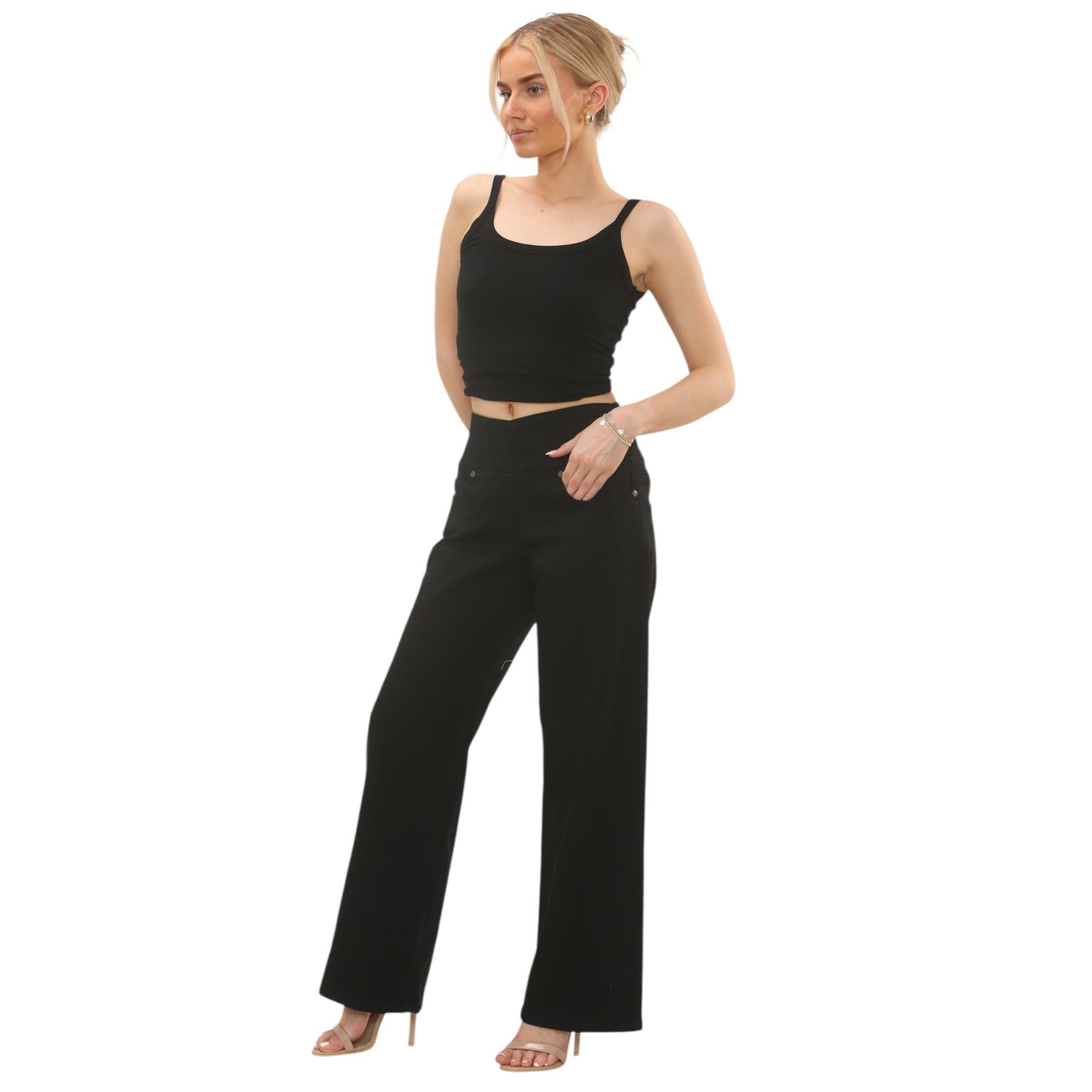 Womens Tummy Control Wide Leg Jeans Elasticated High Waist Stretchy Denim Pants - Picture 2 of 24