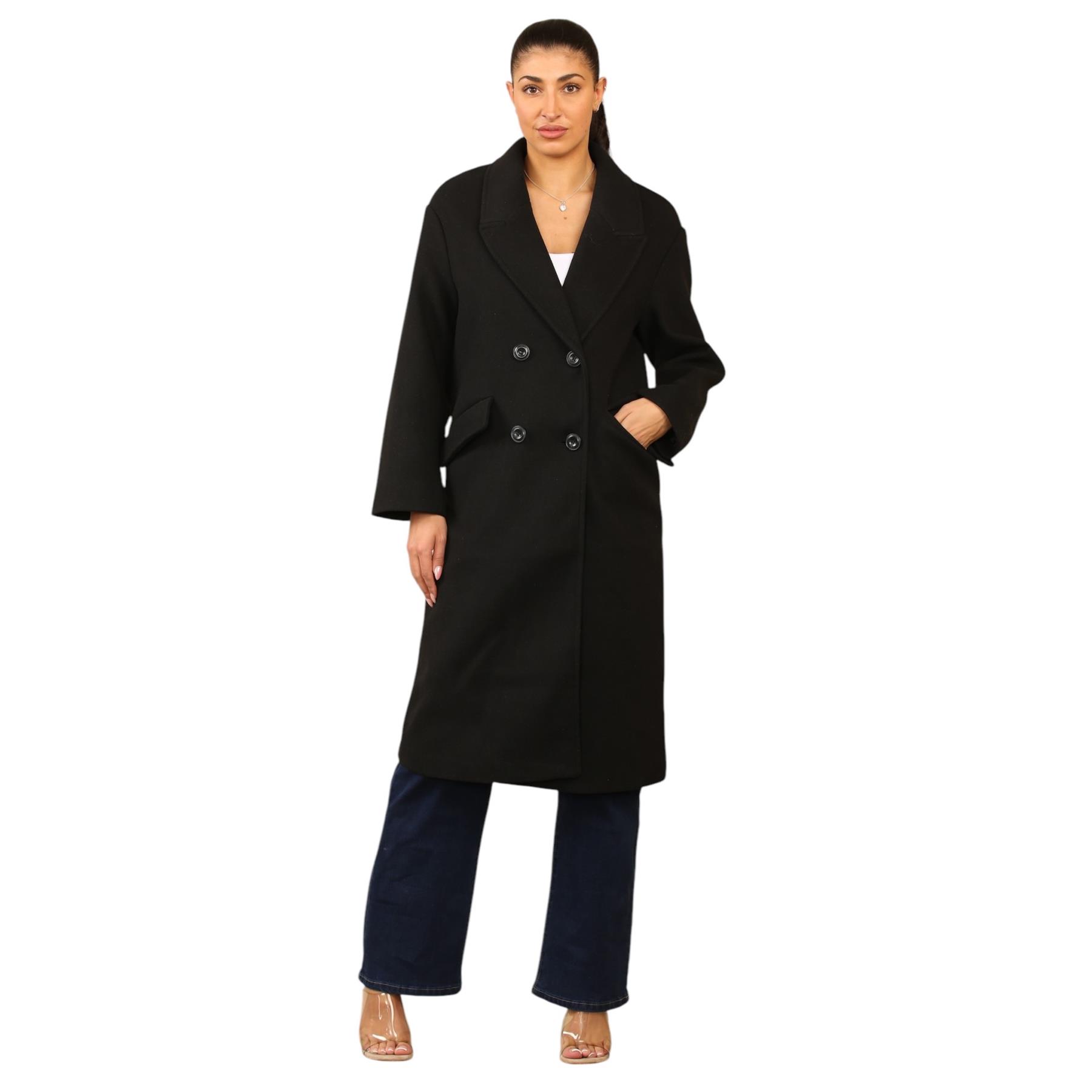 EX Bershka Womens Collared Double Breasted Over Coat Winter Warm Jacket - Picture 4 of 12
