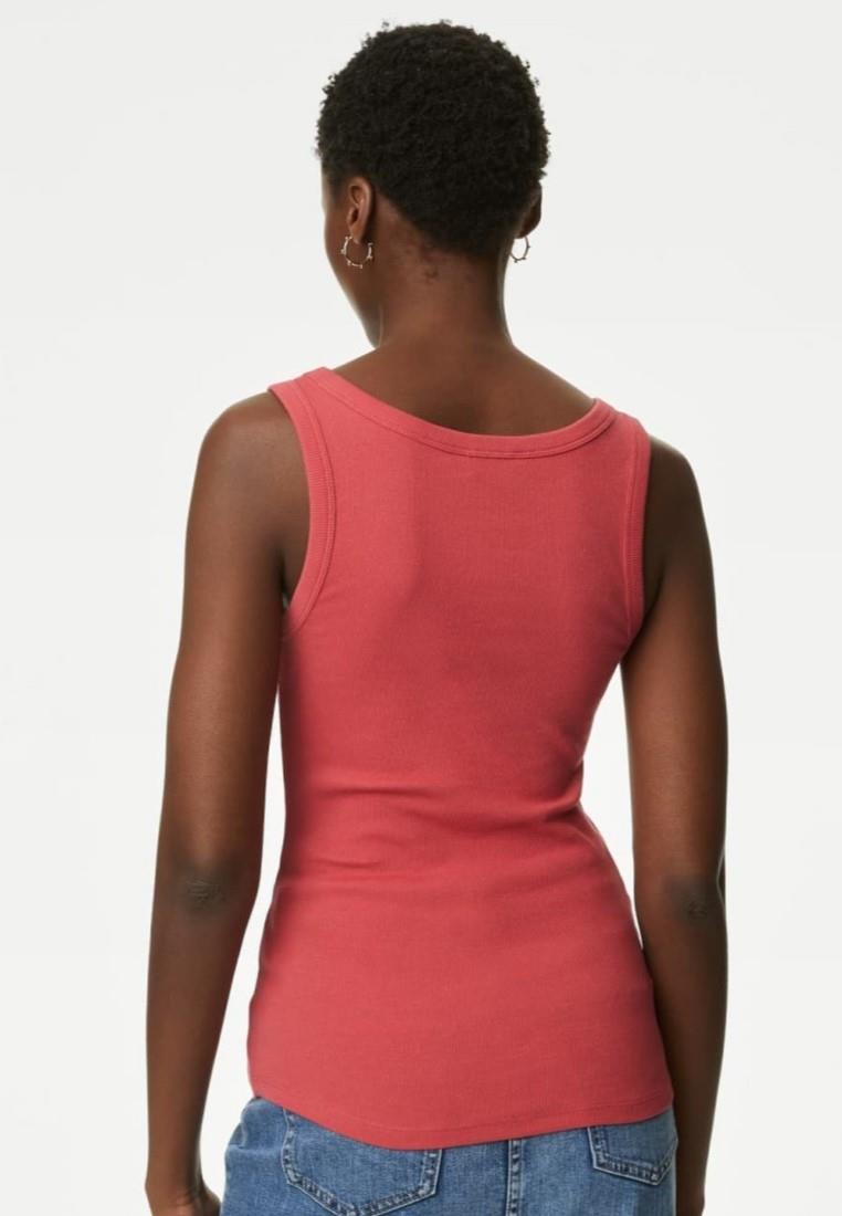 EX M&S ärmelloses geripptes Damenoberteil mit U-Ausschnitt und hohem Baumwollanteil Slim Fit Trägertop - Bild 9 von 39