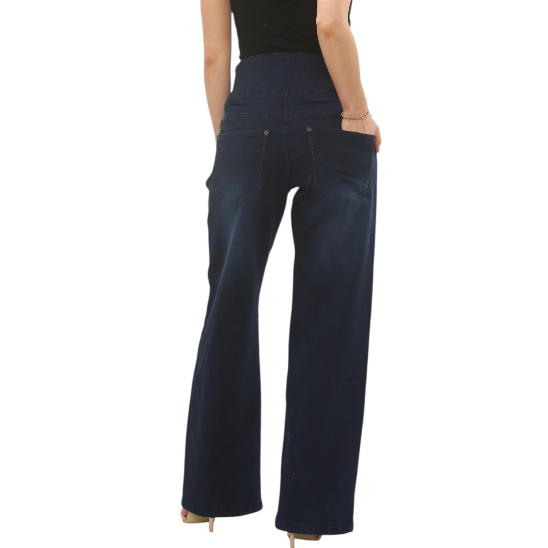 Womens Tummy Control Wide Leg Jeans Elasticated High Waist Stretchy Denim Pants - Picture 21 of 24