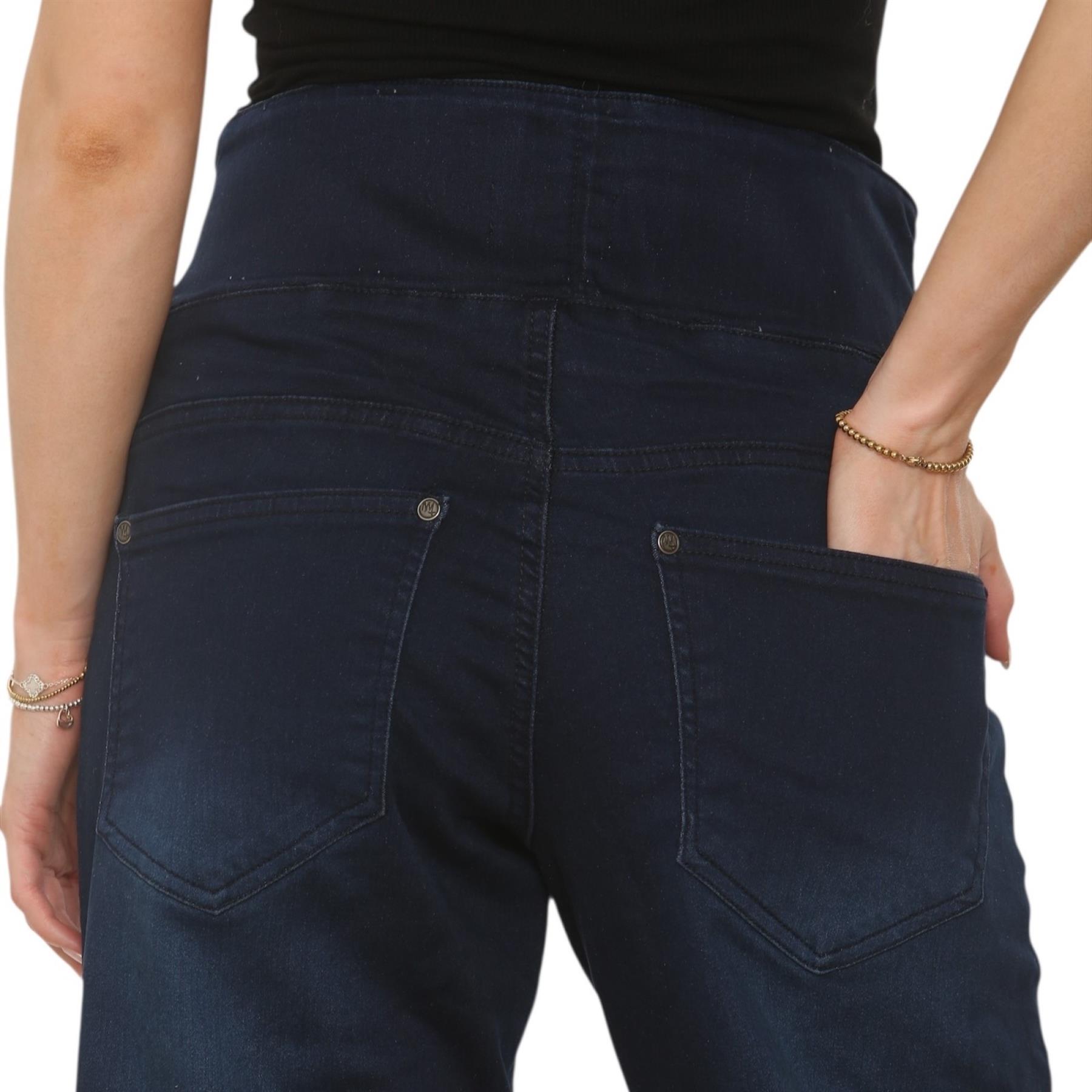 Womens Tummy Control Wide Leg Jeans Elasticated High Waist Stretchy Denim Pants - Picture 23 of 24