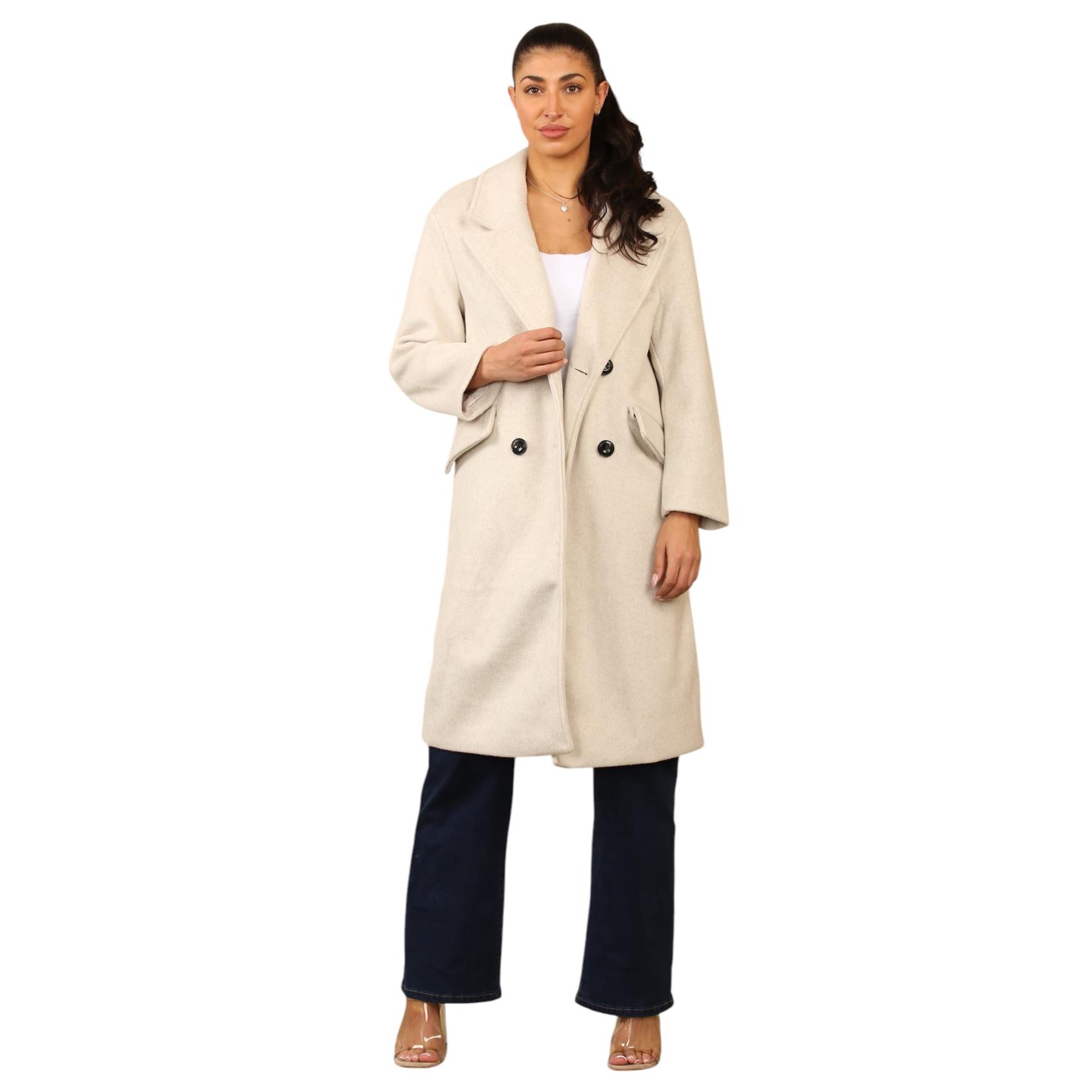 EX Bershka Womens Collared Double Breasted Over Coat Winter Warm Jacket - Picture 8 of 12