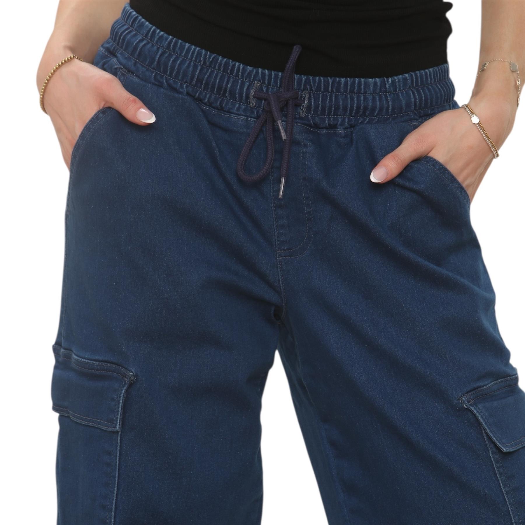 MYT Damen Wide Leg Cargo Pocket Jeans Elasticated High Waist Damen Denim Hose - Bild 17 von 30