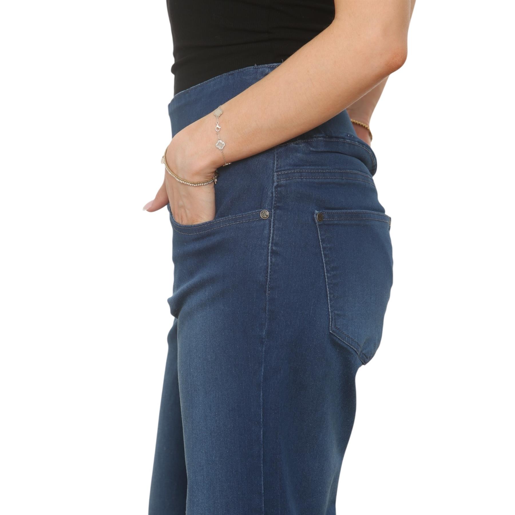 Womens Tummy Control Wide Leg Jeans Elasticated High Waist Stretchy Denim Pants - Picture 15 of 24