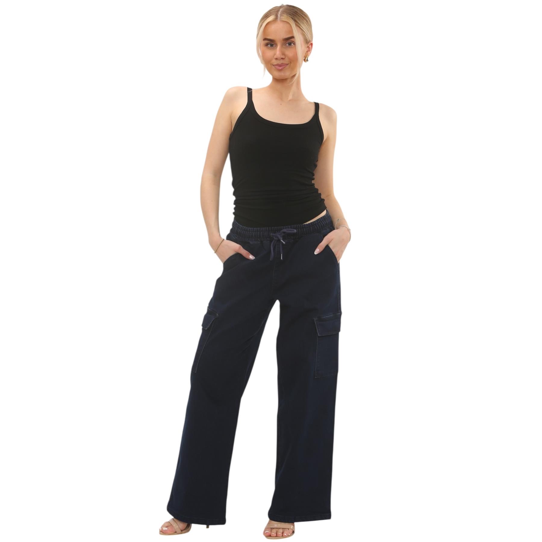 MYT Damen Wide Leg Cargo Pocket Jeans Elasticated High Waist Damen Denim Hose - Bild 29 von 30