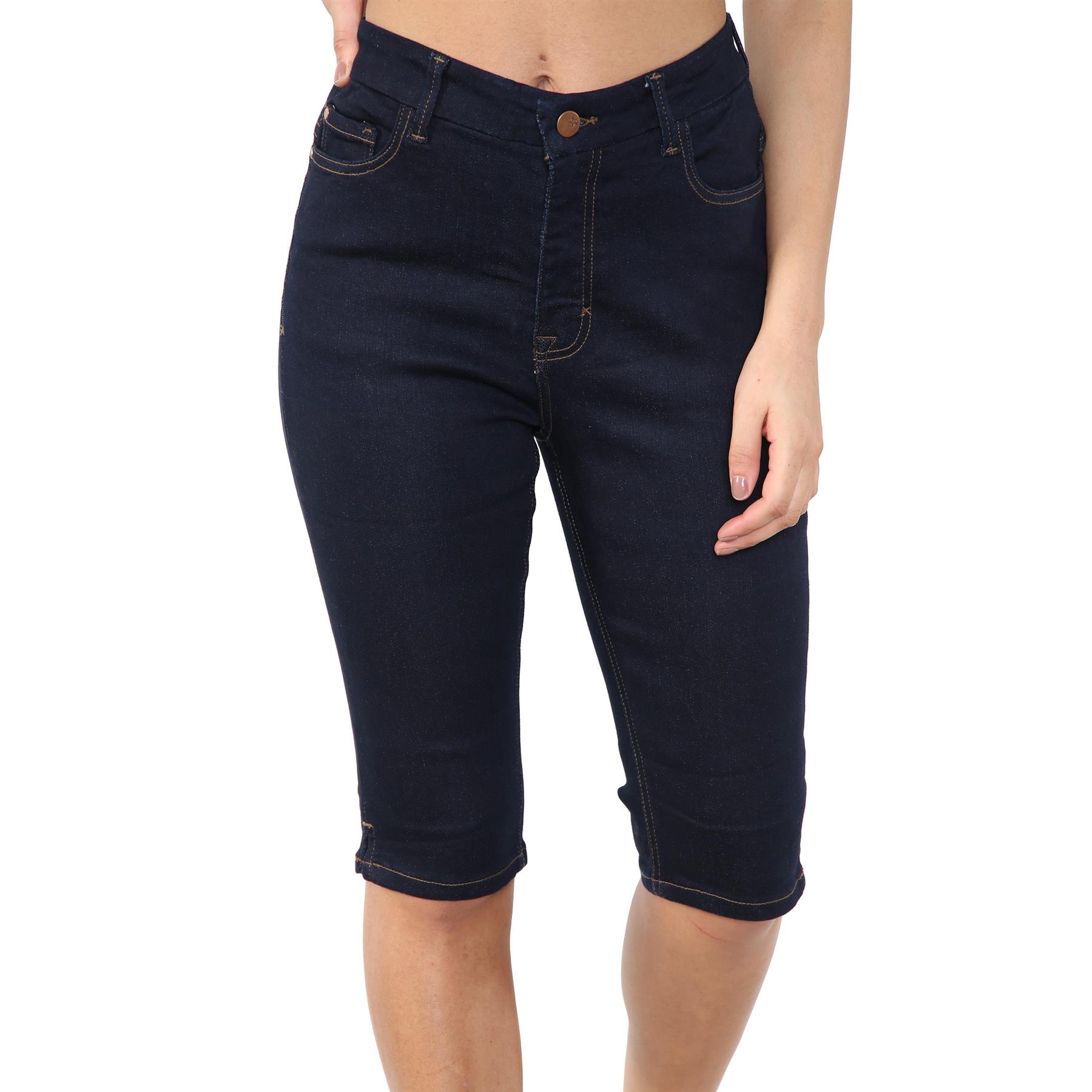 Ladies High Waist Magic Denim Shorts Womens Stretch Summer Knee Length Pants - Picture 15 of 20