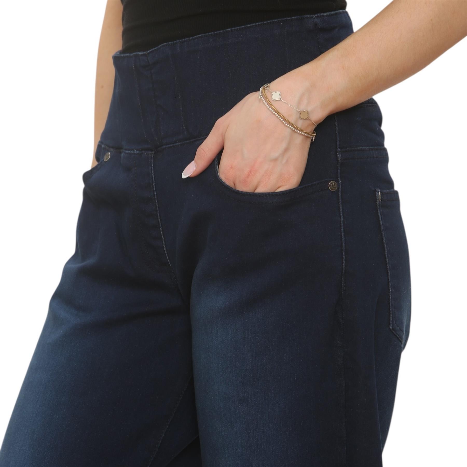 Womens Tummy Control Wide Leg Jeans Elasticated High Waist Stretchy Denim Pants - Picture 22 of 24