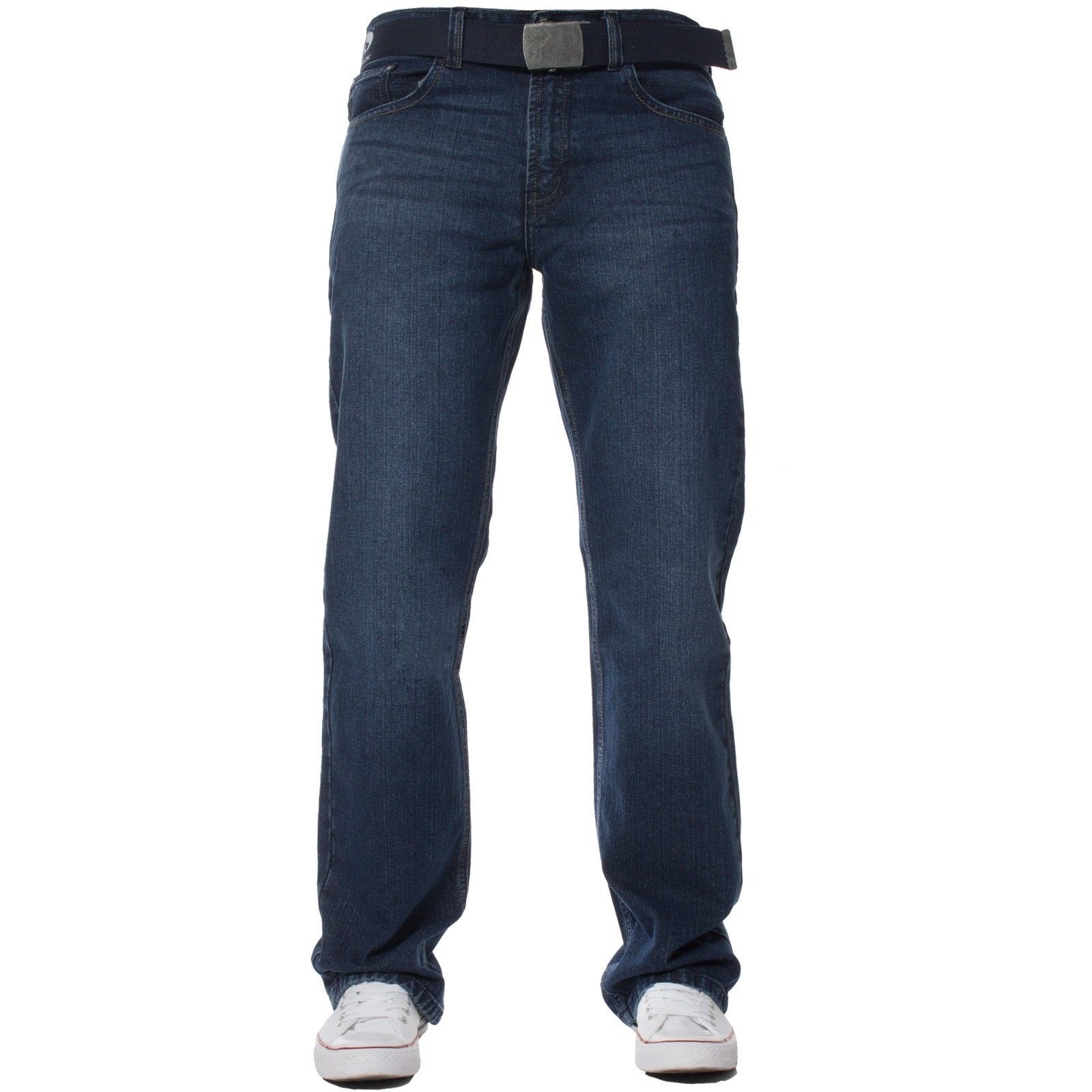 Mens Straight Leg Jeans Regular Fit Denim Pants Cotton Free Belt All Waist Sizes