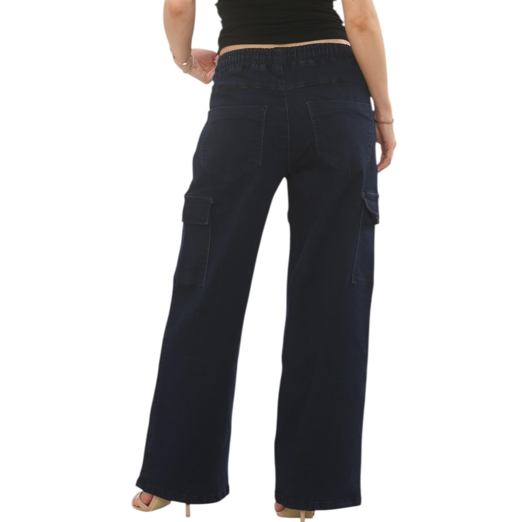 MYT Damen Wide Leg Cargo Pocket Jeans Elasticated High Waist Damen Denim Hose - Bild 25 von 30
