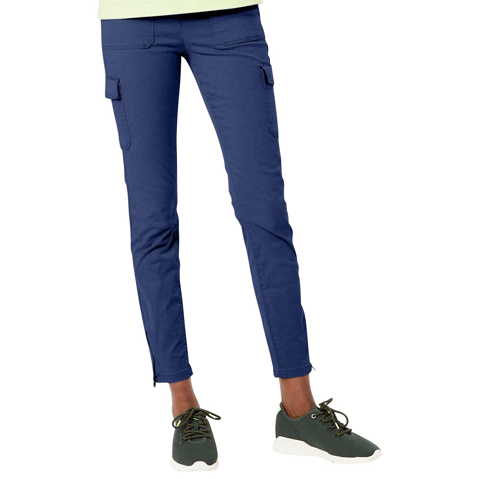 Womens Trousers Ladies Zip Leg Stretch High Waist Chino Cargo Pants Waists 8-20 - Picture 5 of 10