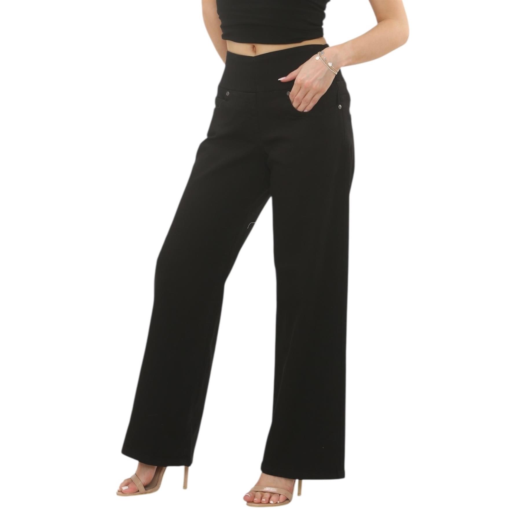 Womens Tummy Control Wide Leg Jeans Elasticated High Waist Stretchy Denim Pants - Picture 3 of 24