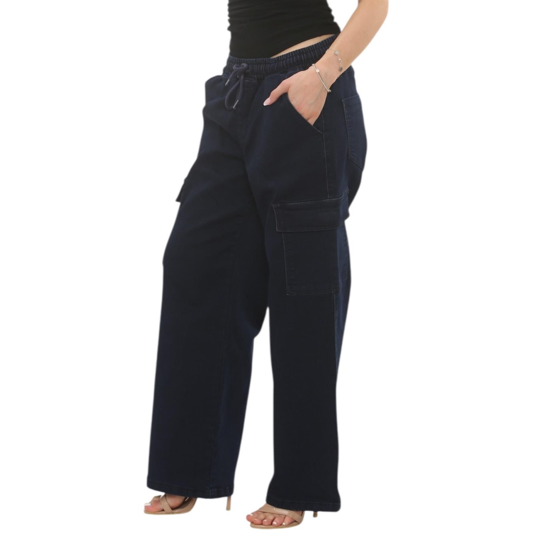 MYT Damen Wide Leg Cargo Pocket Jeans Elasticated High Waist Damen Denim Hose - Bild 24 von 30