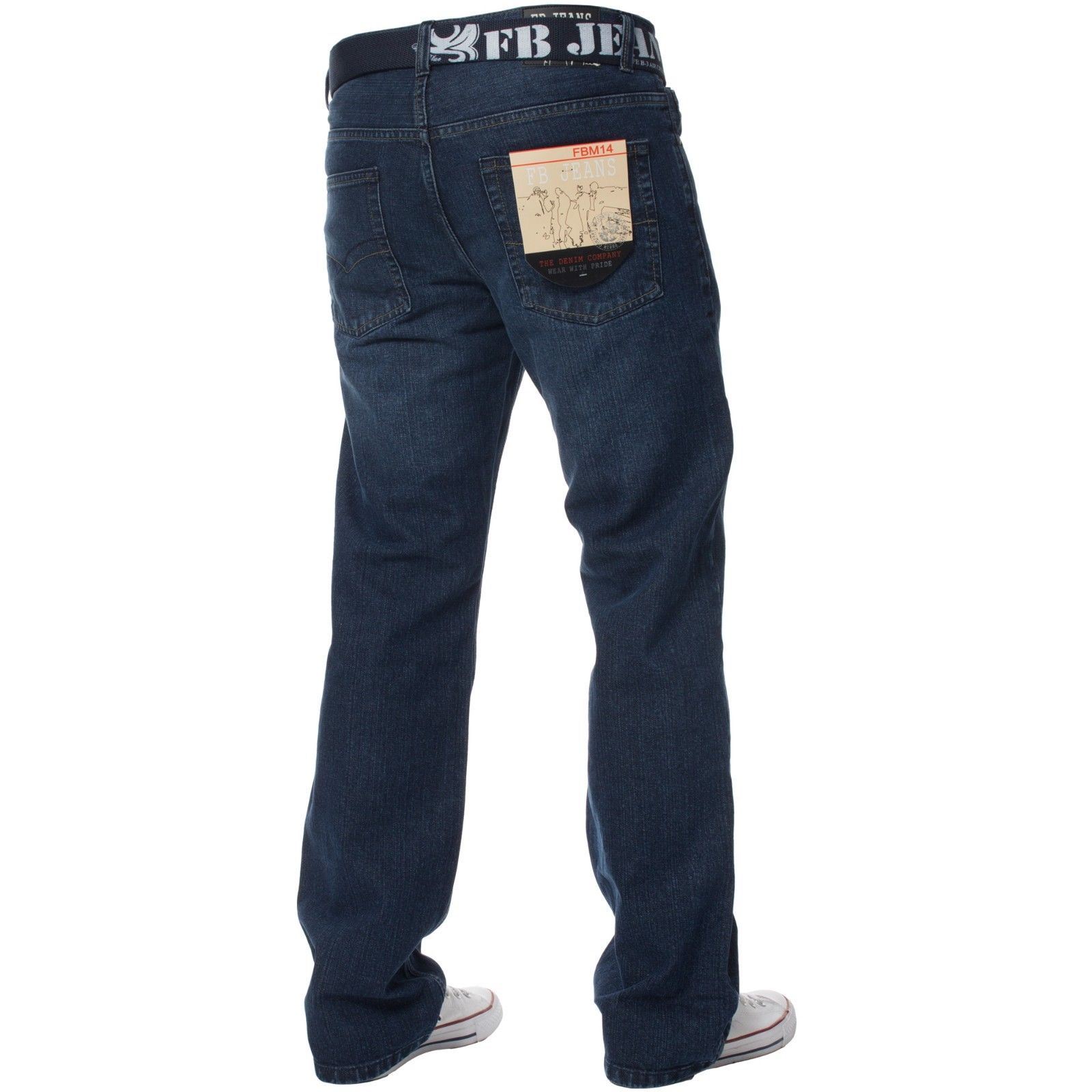 Mens Straight Leg Jeans Regular Fit Denim Pants Cotton Free Belt All Waist Sizes