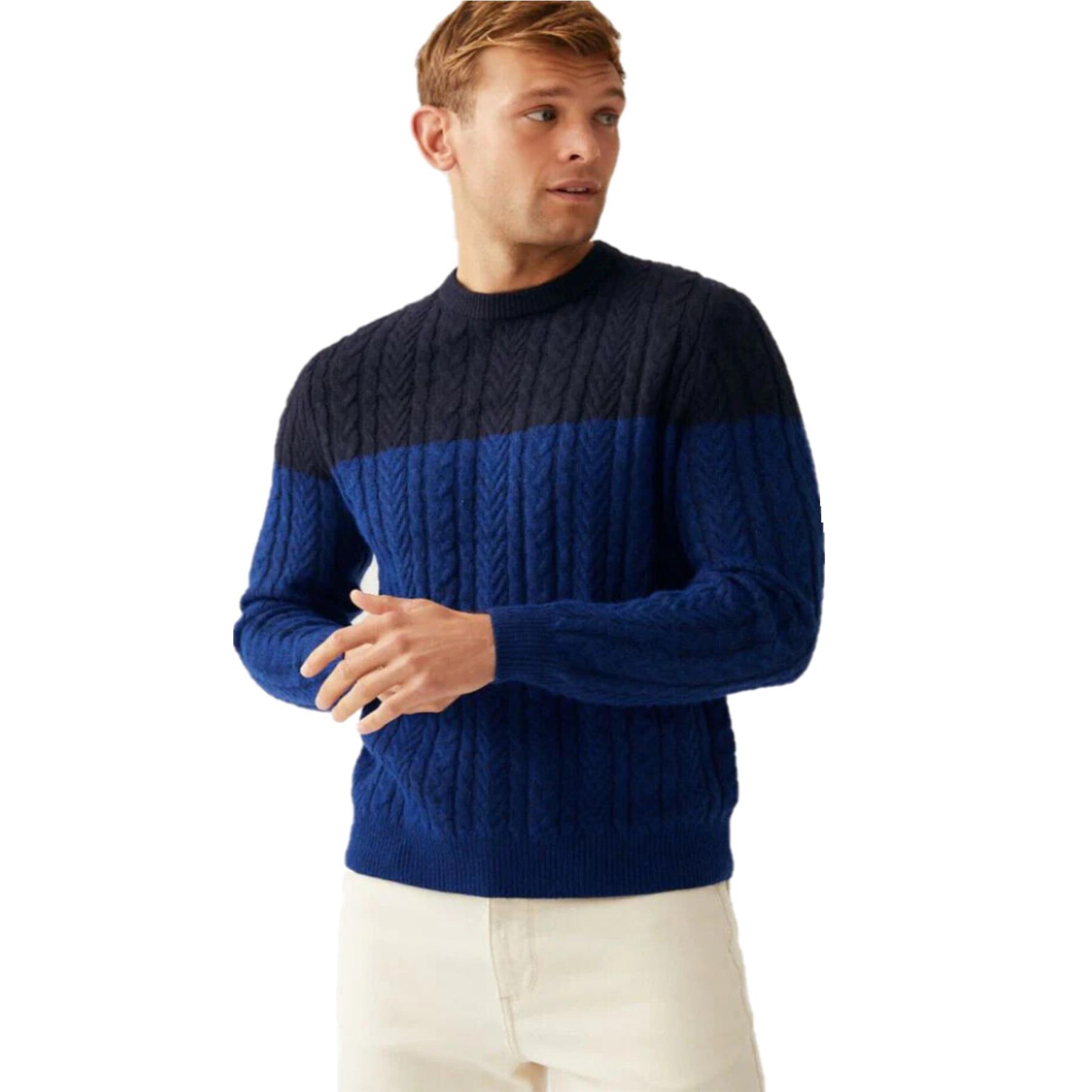 EX M&S Mens Cable Knit Jumper Wool Blend Winter Warm Long Sleeve