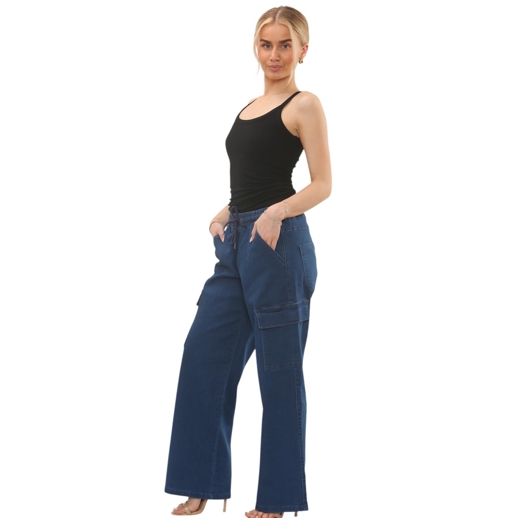 MYT Damen Wide Leg Cargo Pocket Jeans Elasticated High Waist Damen Denim Hose - Bild 21 von 30