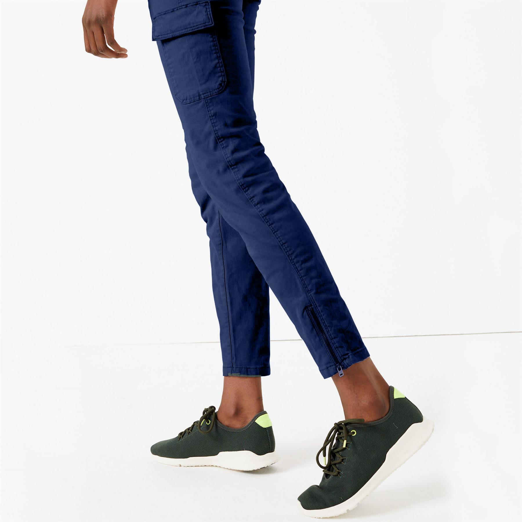 Womens Trousers Ladies Zip Leg Stretch High Waist Chino Cargo Pants Waists 8-20 - Picture 6 of 10