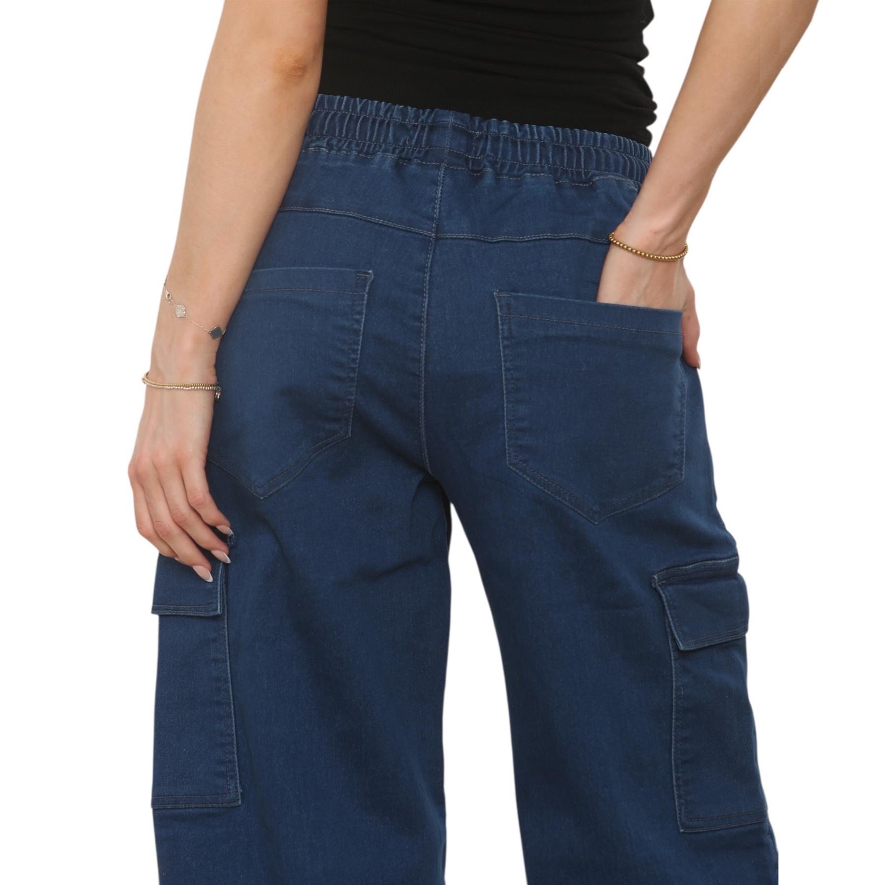 MYT Damen Wide Leg Cargo Pocket Jeans Elasticated High Waist Damen Denim Hose - Bild 19 von 30