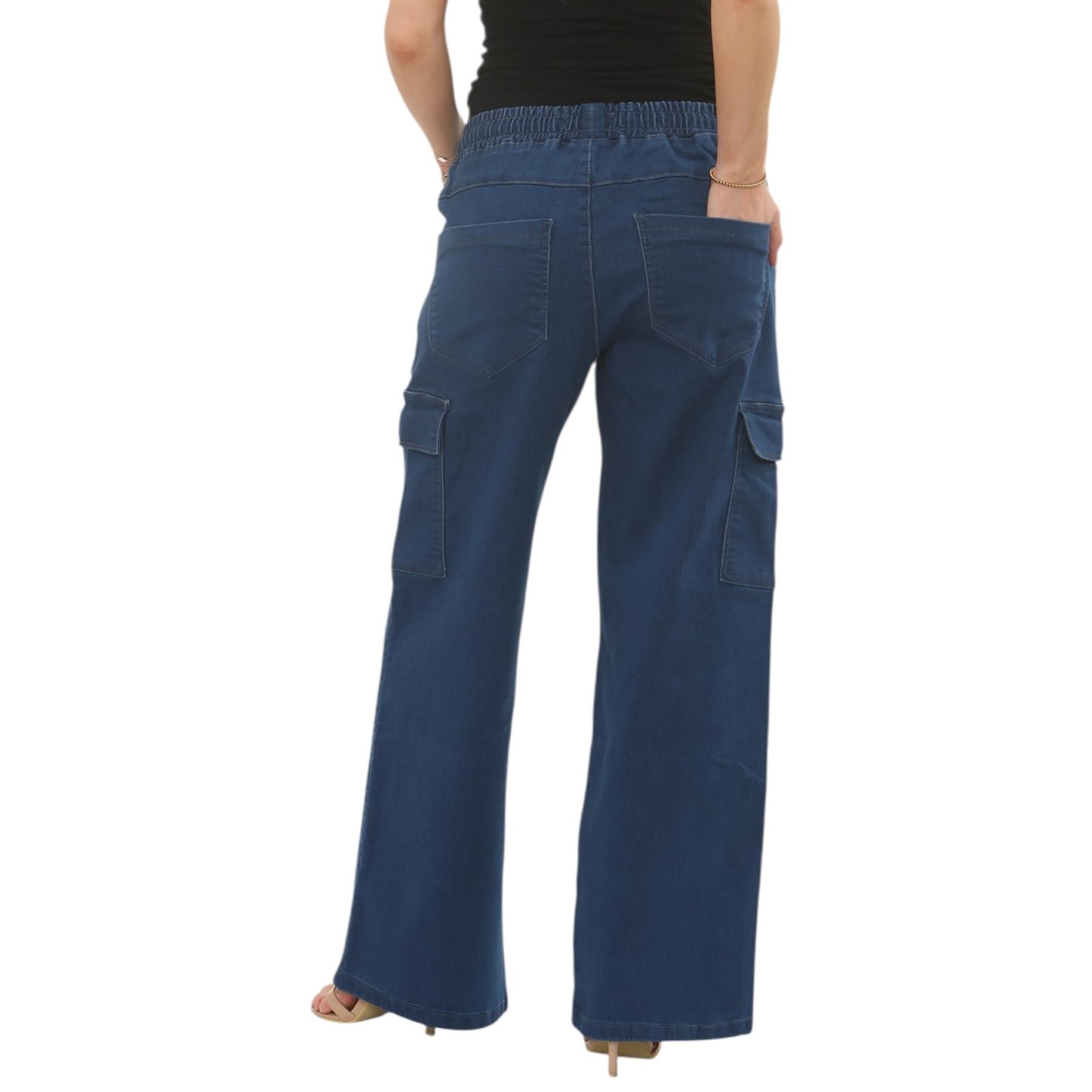 MYT Damen Wide Leg Cargo Pocket Jeans Elasticated High Waist Damen Denim Hose - Bild 16 von 30