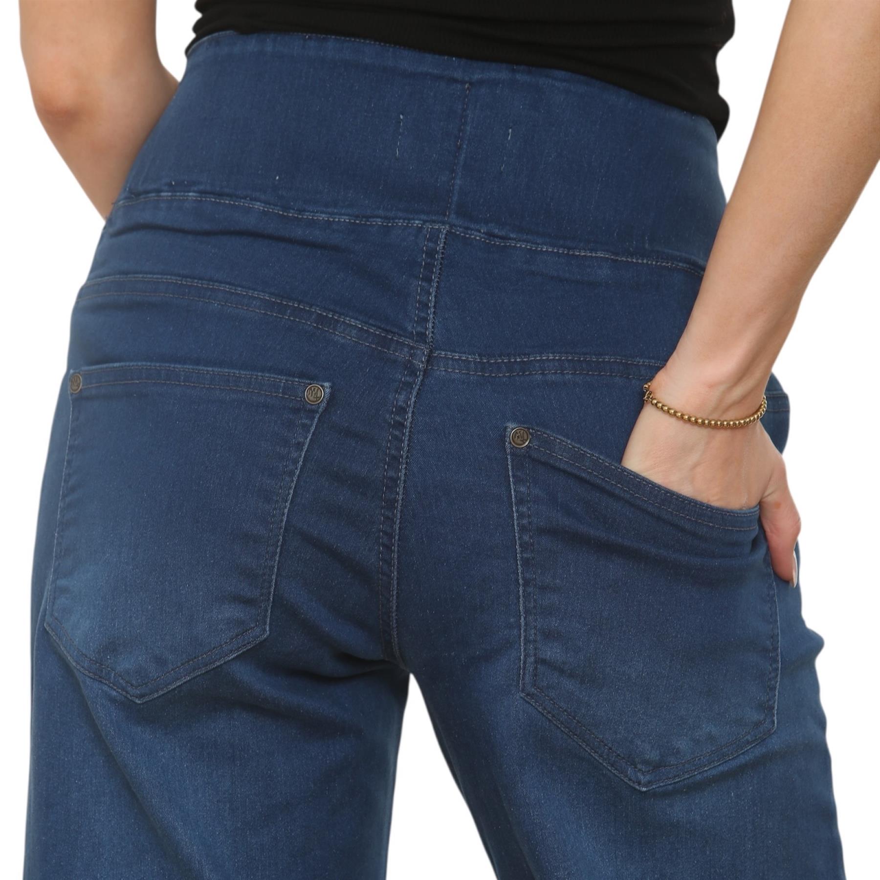 Womens Tummy Control Wide Leg Jeans Elasticated High Waist Stretchy Denim Pants - Picture 16 of 24