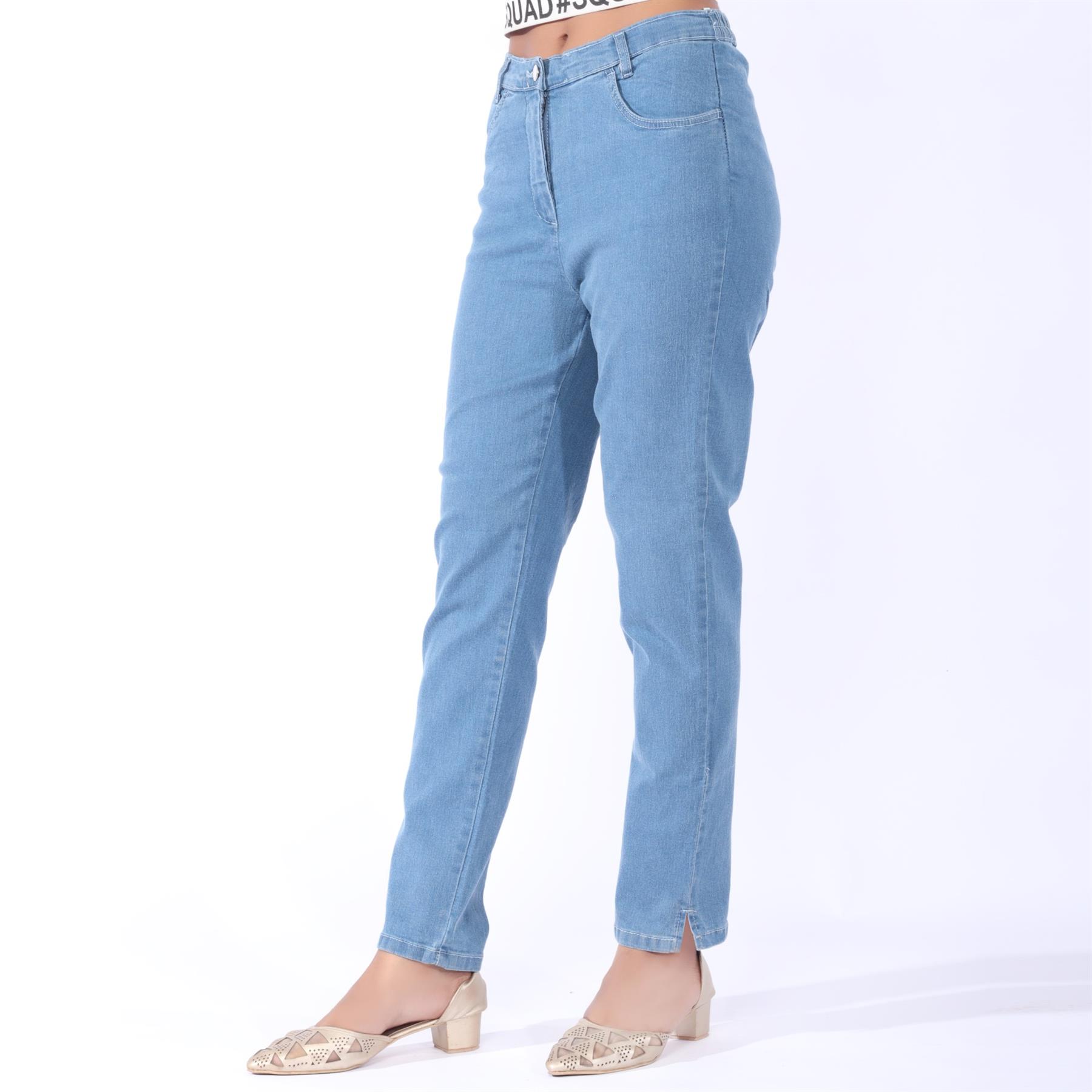 Womens Straight Leg Jeans Ladies Regular Fit Side Elastic Waist Plus