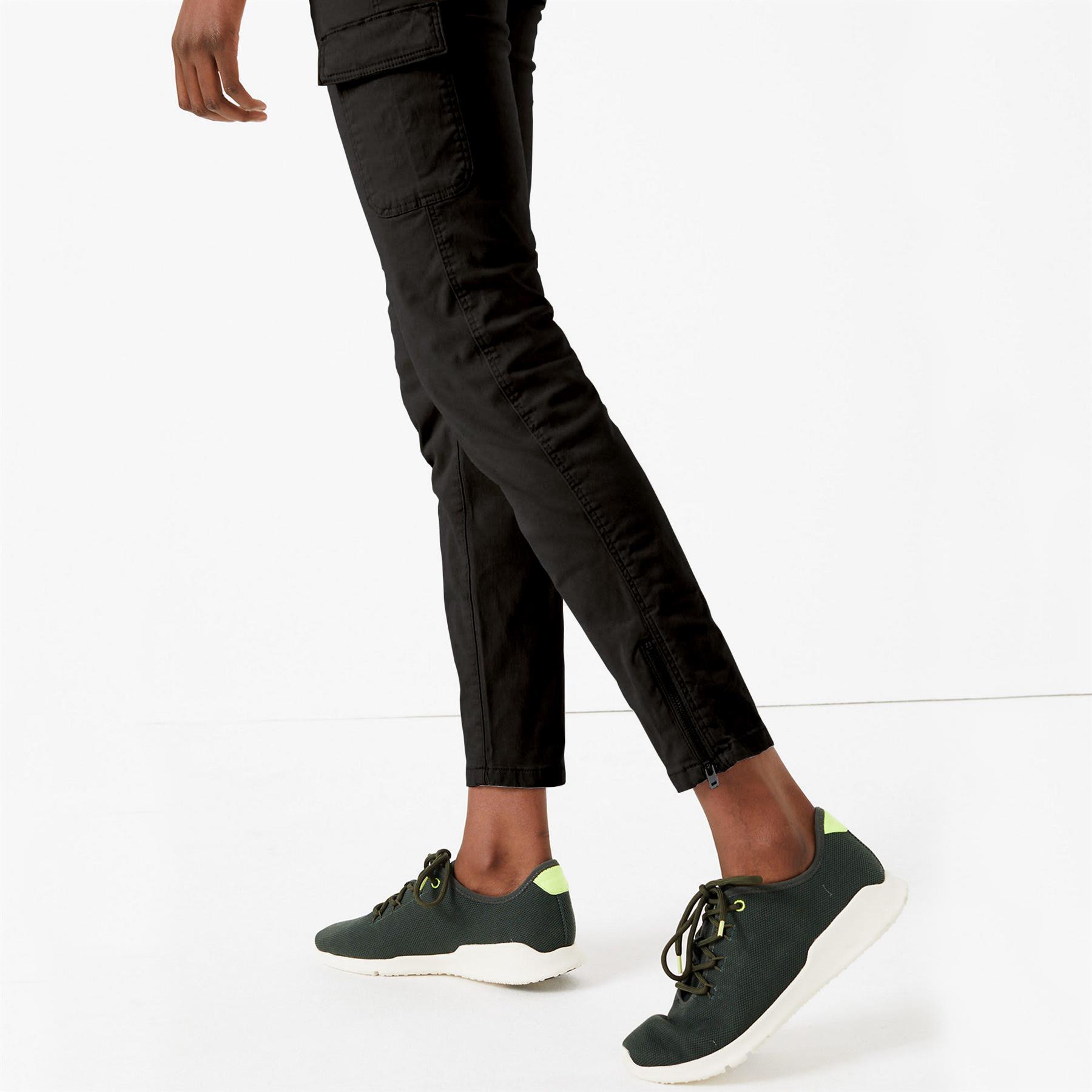 Womens Trousers Ladies Zip Leg Stretch High Waist Chino Cargo Pants Waists 8-20 - Picture 3 of 10
