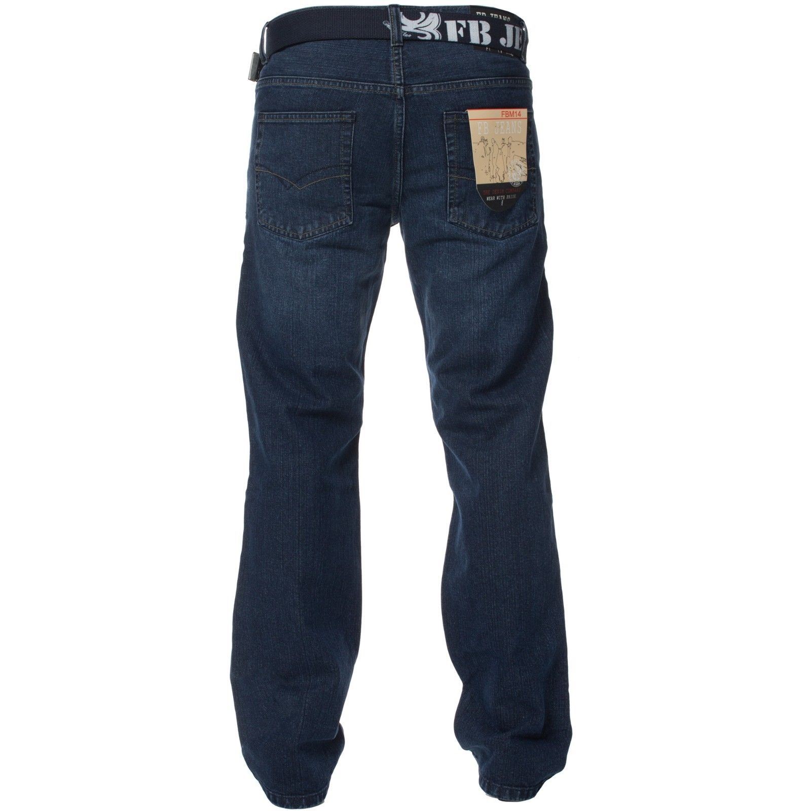 Mens Straight Leg Jeans Regular Fit Denim Pants Cotton Free Belt All Waist Sizes