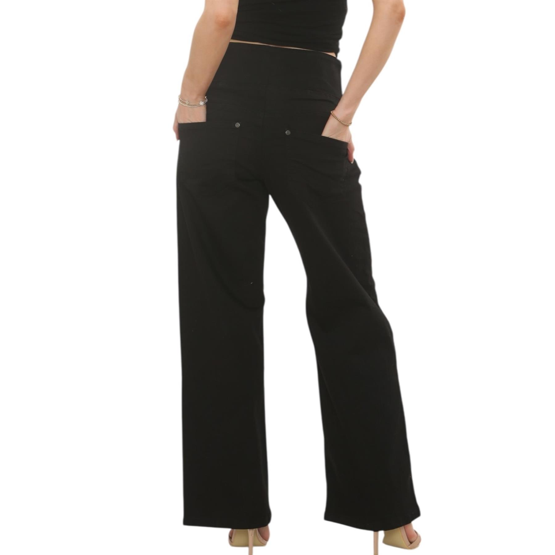 Womens Tummy Control Wide Leg Jeans Elasticated High Waist Stretchy Denim Pants - Picture 5 of 24