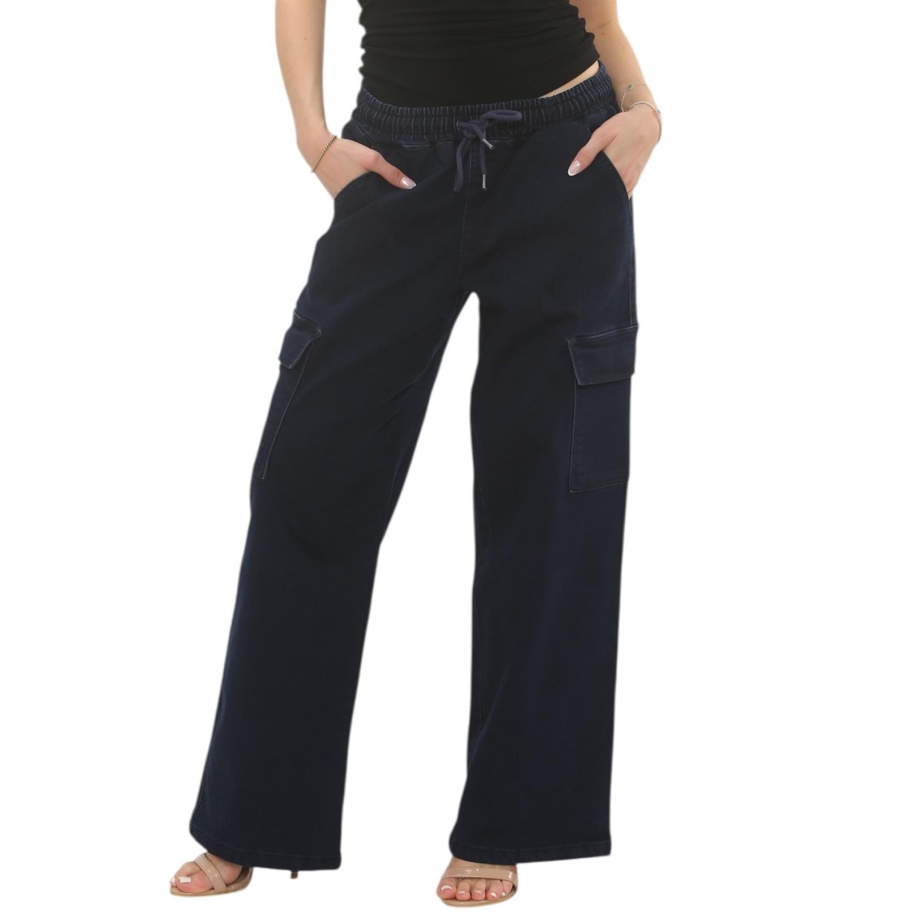 MYT Damen Wide Leg Cargo Pocket Jeans Elasticated High Waist Damen Denim Hose - Bild 23 von 30