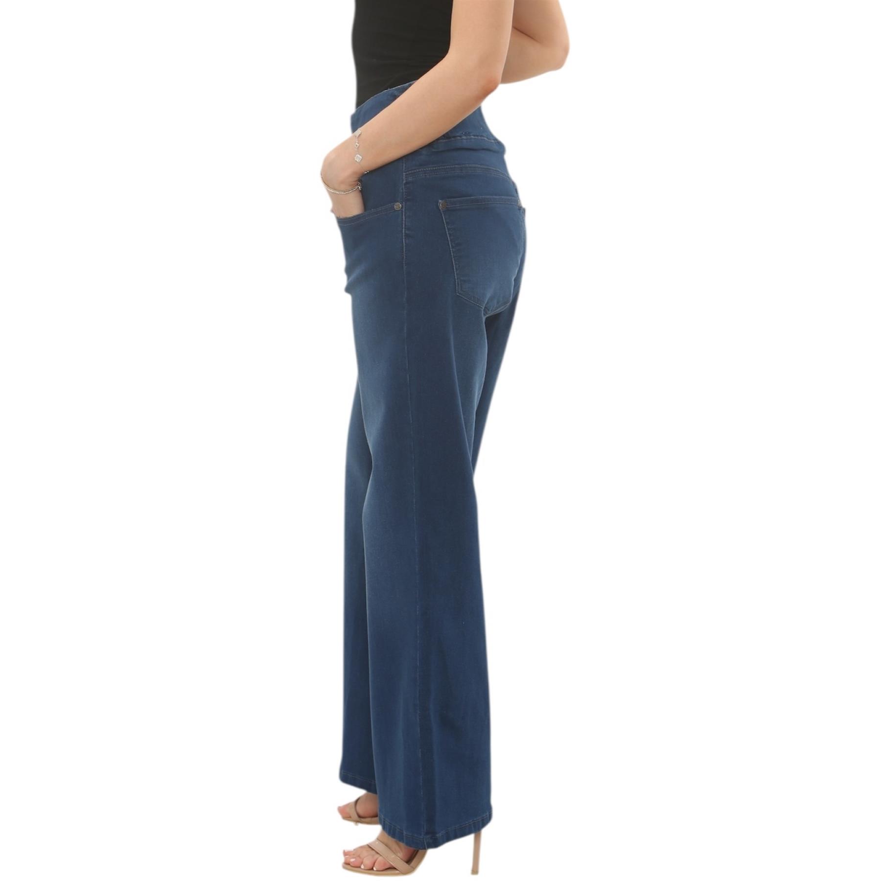 Womens Tummy Control Wide Leg Jeans Elasticated High Waist Stretchy Denim Pants - Picture 12 of 24