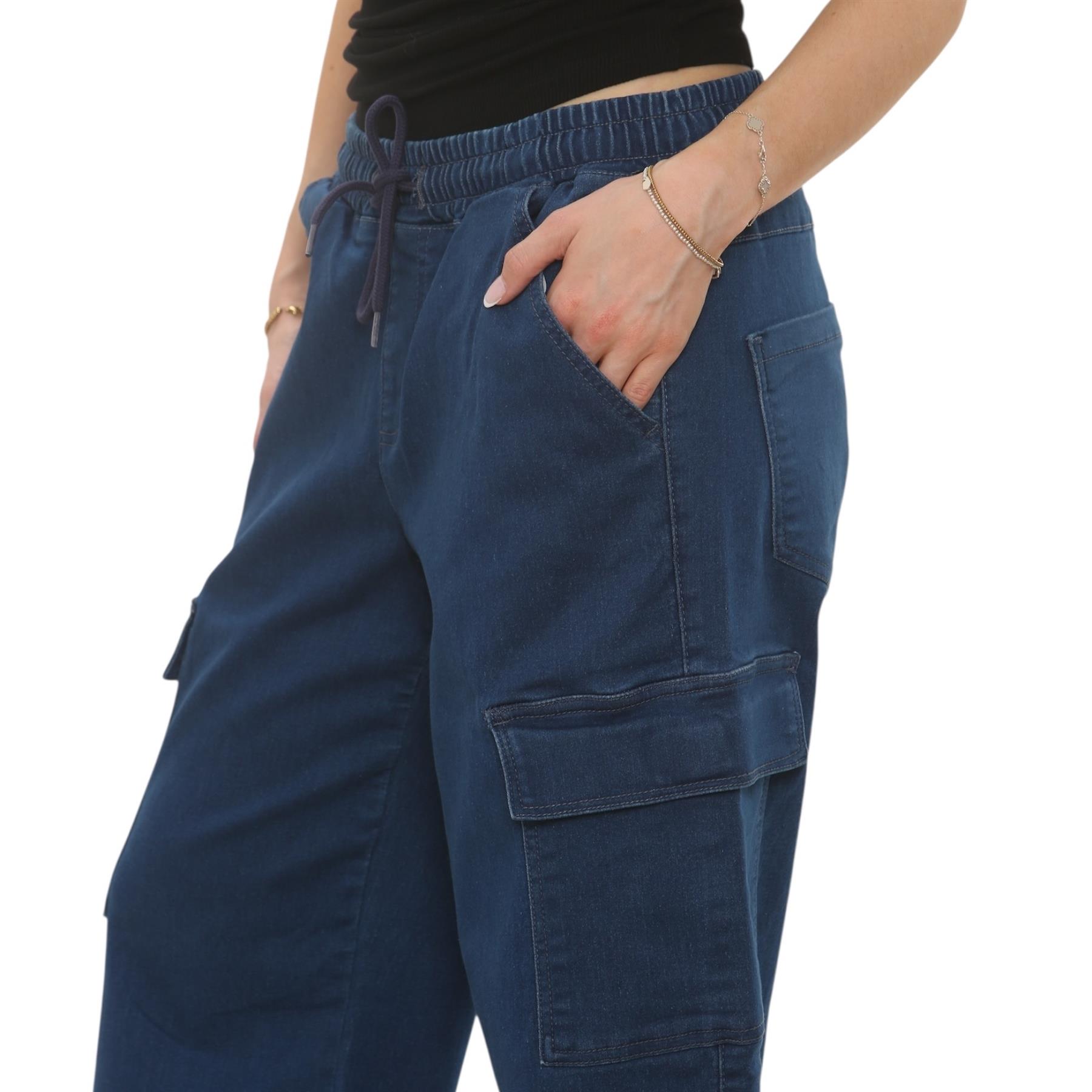MYT Damen Wide Leg Cargo Pocket Jeans Elasticated High Waist Damen Denim Hose - Bild 18 von 30