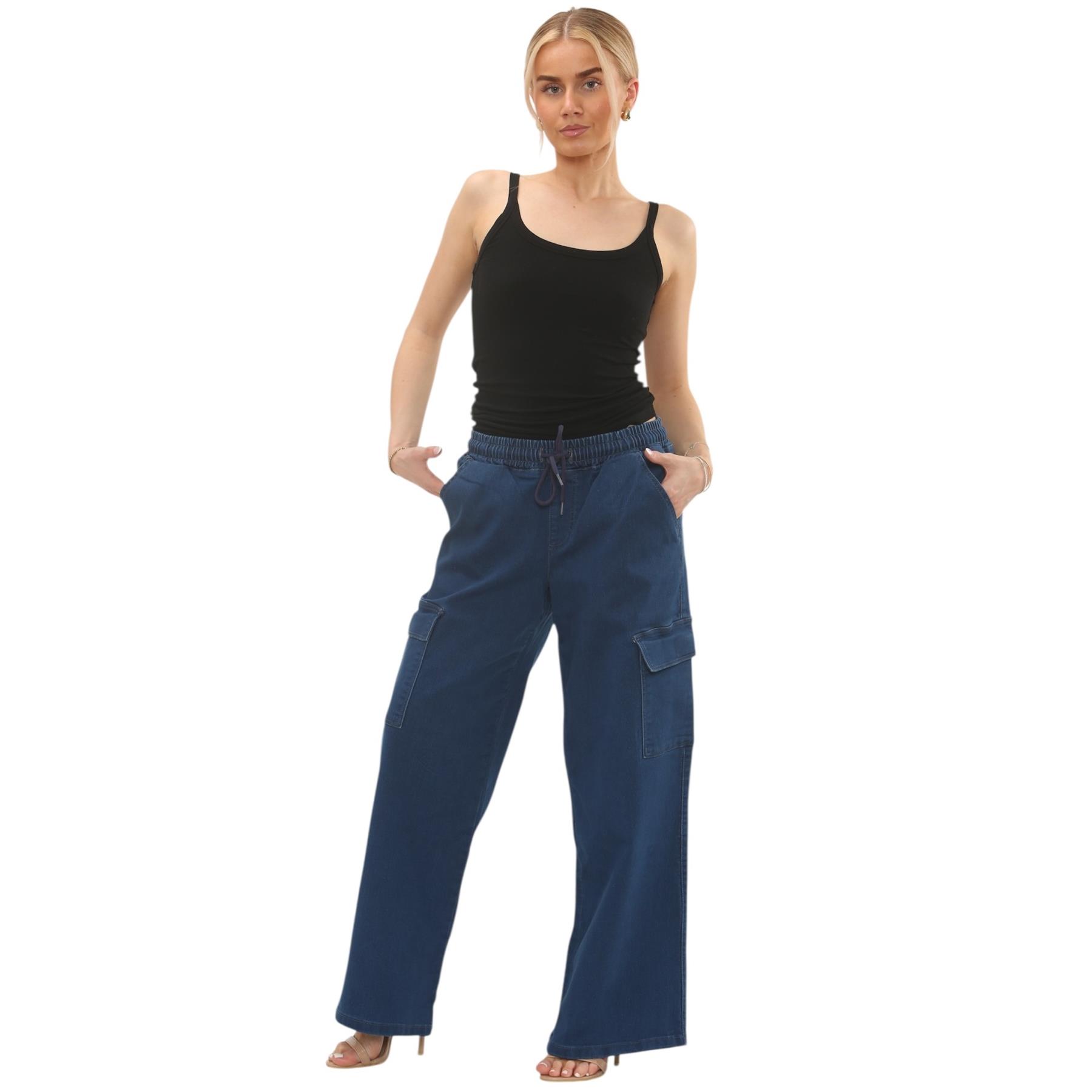 MYT Damen Wide Leg Cargo Pocket Jeans Elasticated High Waist Damen Denim Hose - Bild 20 von 30