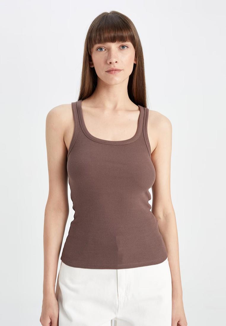EX M&S ärmelloses geripptes Damenoberteil mit U-Ausschnitt und hohem Baumwollanteil Slim Fit Trägertop - Bild 25 von 39