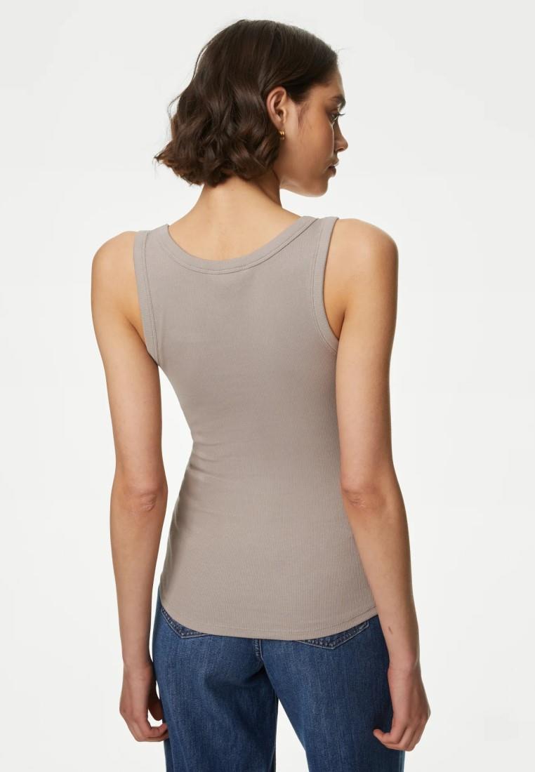EX M&S ärmelloses geripptes Damenoberteil mit U-Ausschnitt und hohem Baumwollanteil Slim Fit Trägertop - Bild 22 von 39