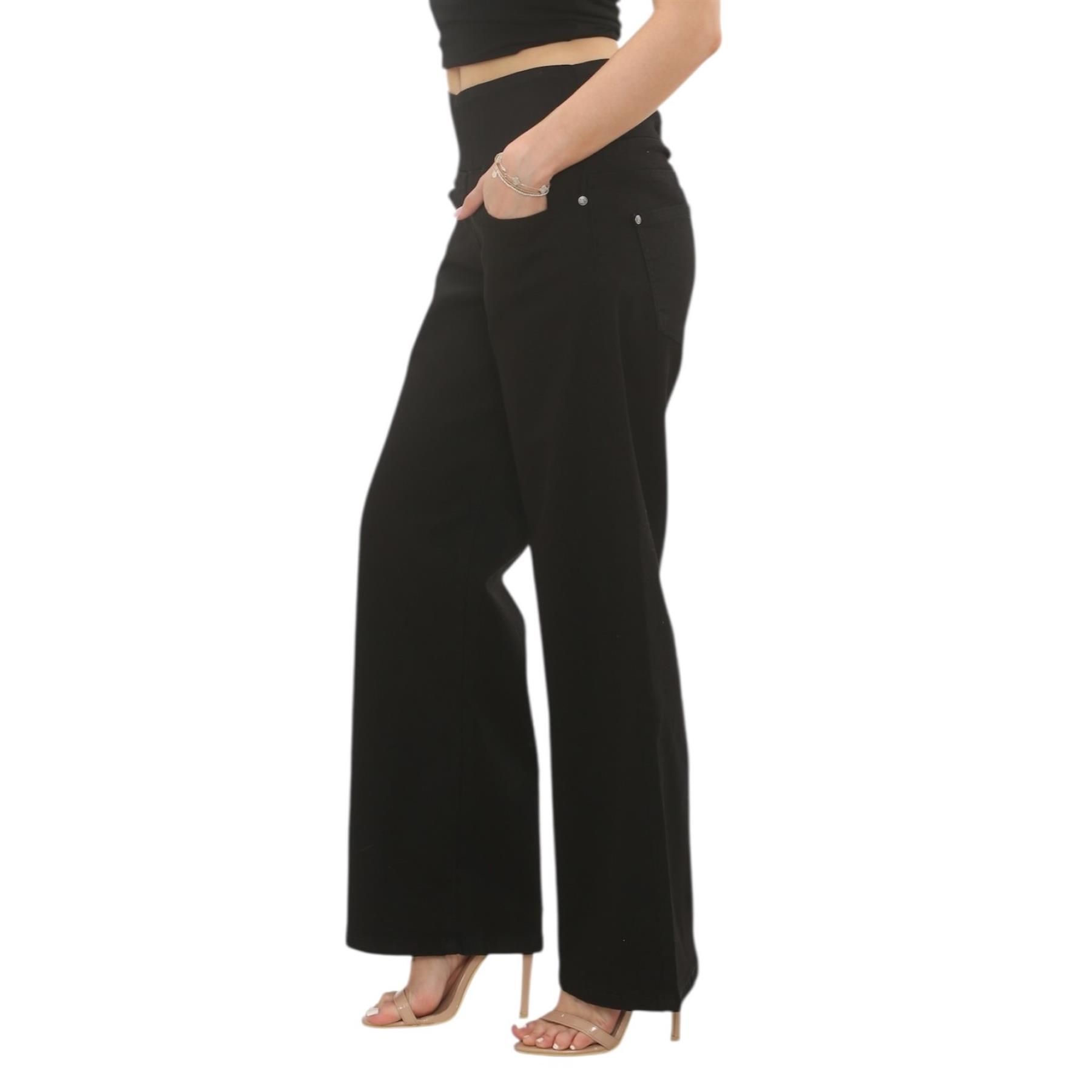 Womens Tummy Control Wide Leg Jeans Elasticated High Waist Stretchy Denim Pants - Picture 4 of 24