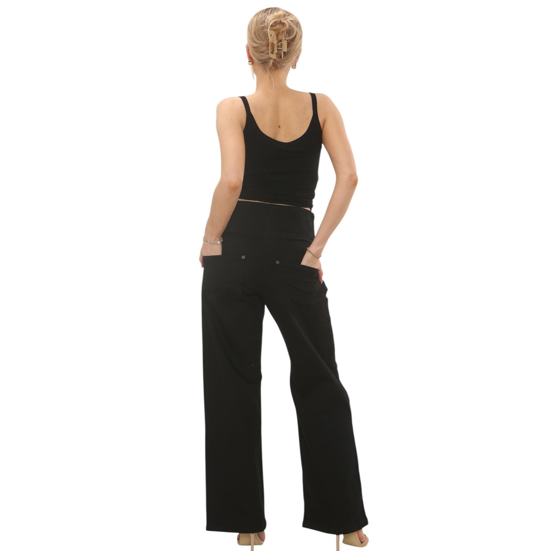 Womens Tummy Control Wide Leg Jeans Elasticated High Waist Stretchy Denim Pants - Picture 9 of 24