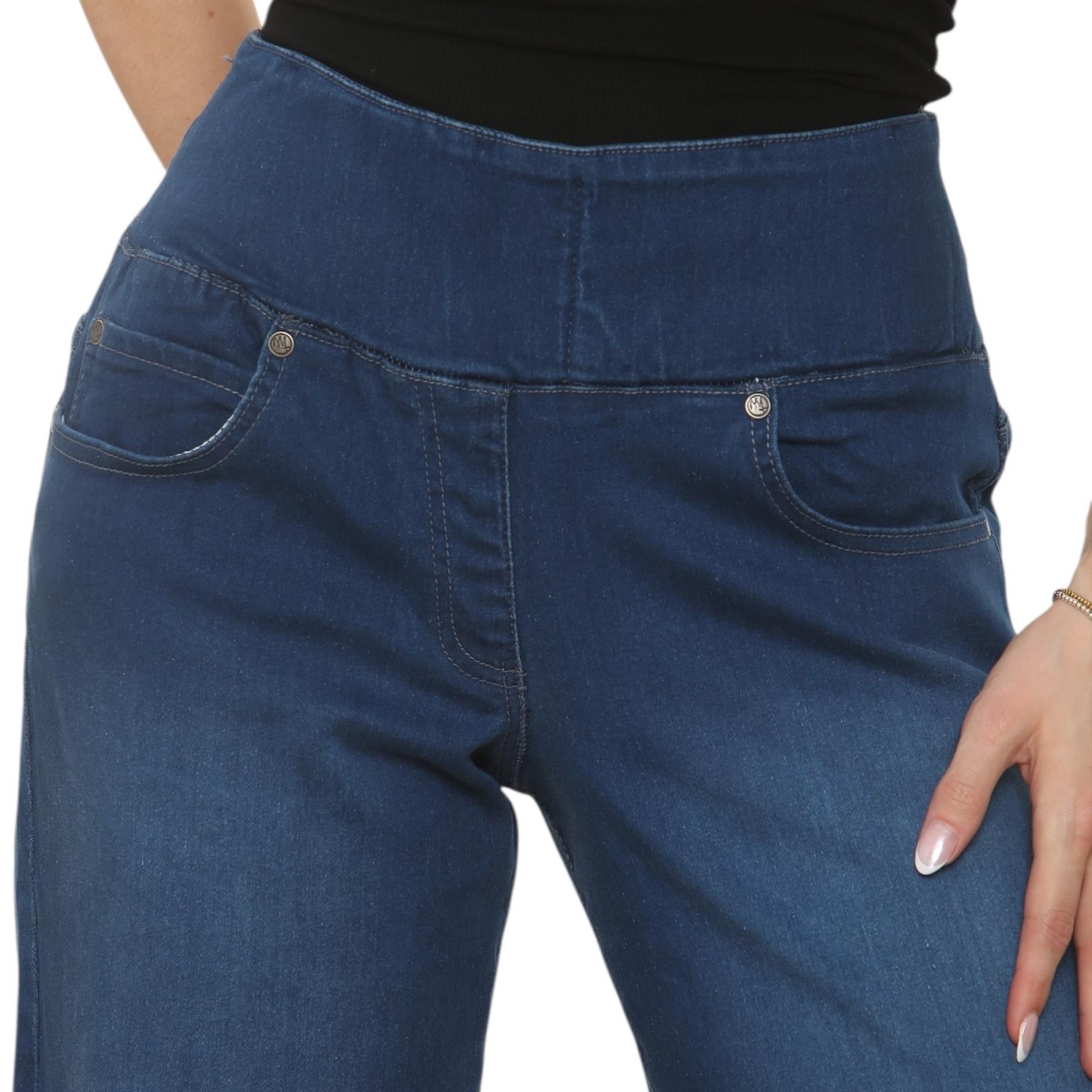 Womens Tummy Control Wide Leg Jeans Elasticated High Waist Stretchy Denim Pants - Picture 14 of 24