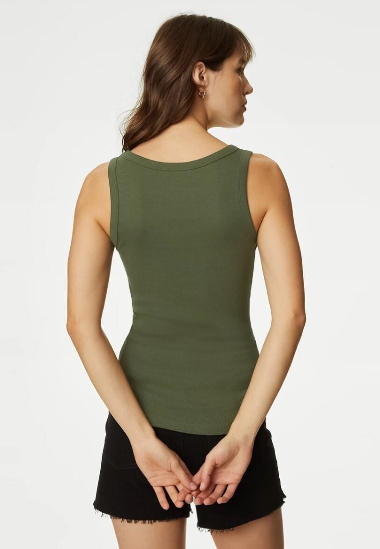 EX M&S ärmelloses geripptes Damenoberteil mit U-Ausschnitt und hohem Baumwollanteil Slim Fit Trägertop - Bild 37 von 39