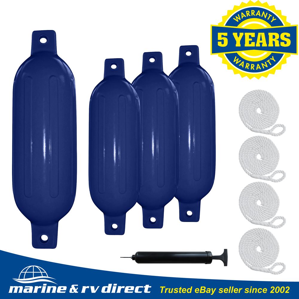 4 Pack Ribbed 8.5" X 27" Boat Fenders Bumpers Vinyl Navy Blue eBay