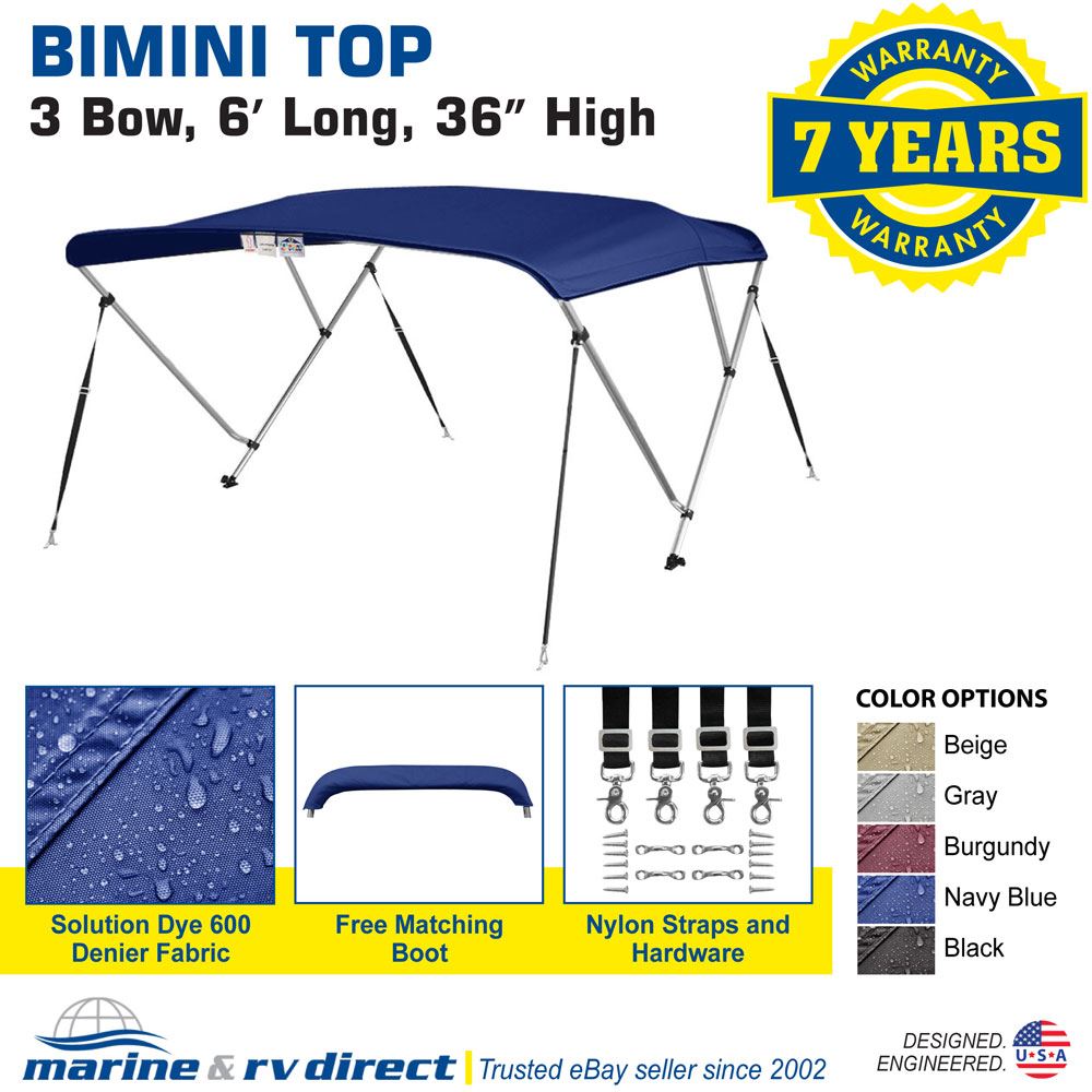 Bimini-Top-Boat-Cover-36-034-High-3-Bow-6-039-ft-L-x-79-034-84-034-W-NAVY-BLUE