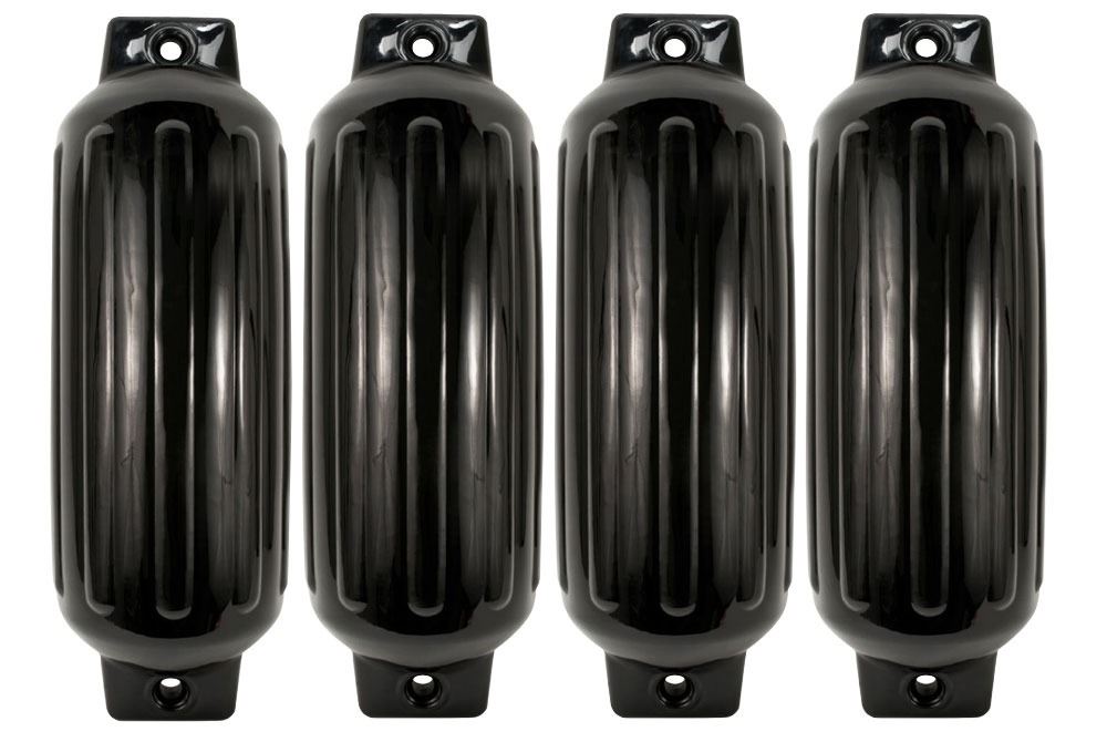 4 Black Boat Fenders 6.5" x 23" Vinyl Ribbed Bumper Dock Shield