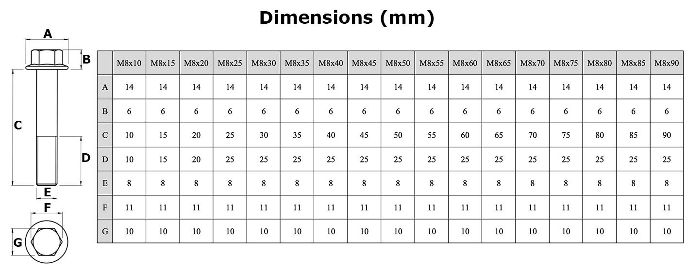 M8 Titanium Bolts Hex Flange 10 15 20 25 30 35 40 45 50 55 60 65 70 75