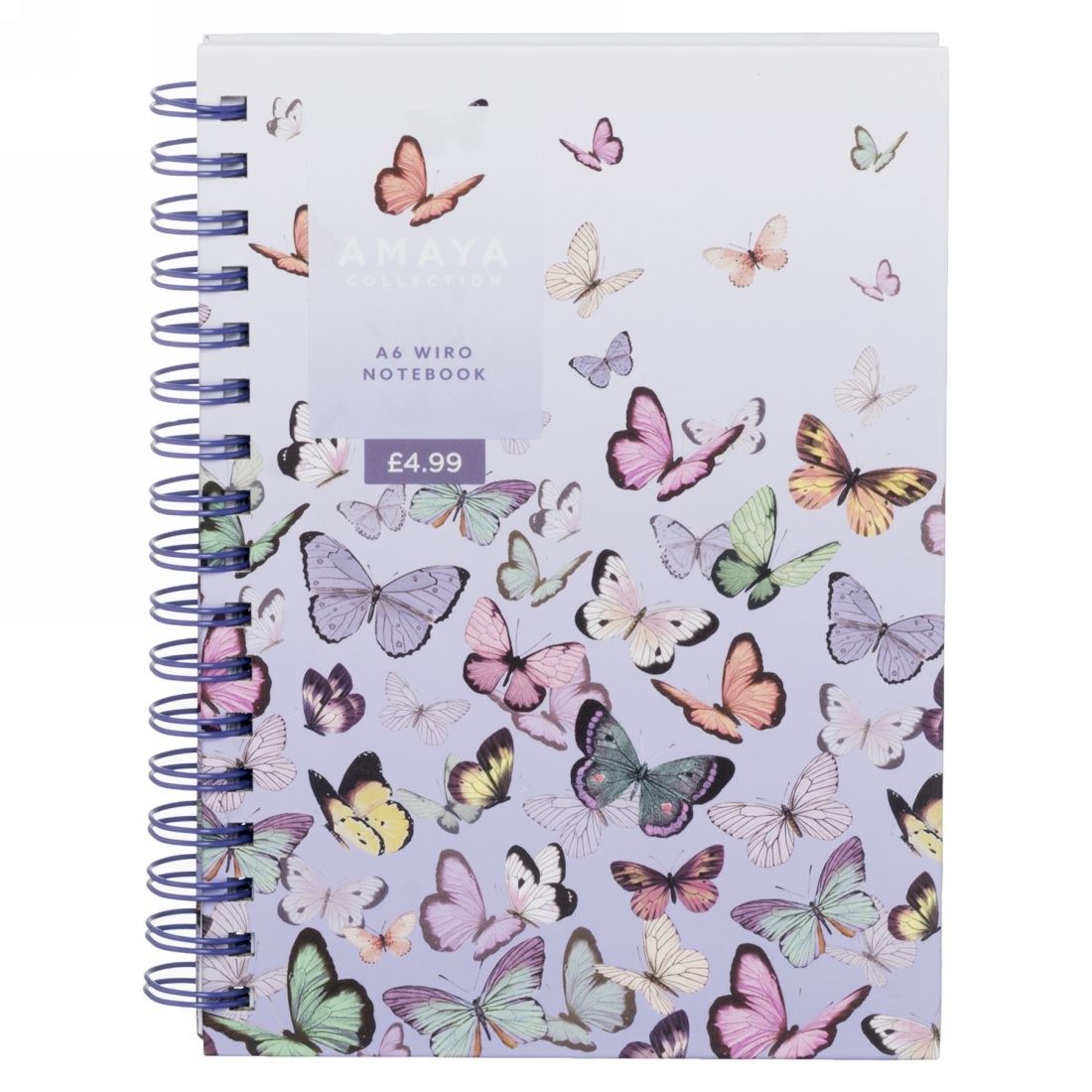 WHSmith Amaya Butterflies Wiro Bound A6 Ruled Notebook 160 White Leaves
