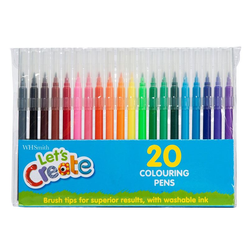 WHSmith Lets Create Fibre Brush Tip Colouring Pens Assorted Ink Pack Of