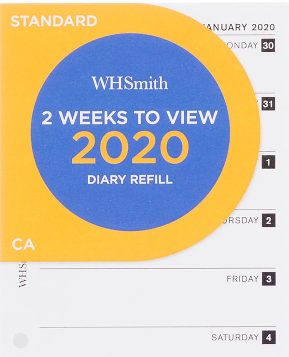 WHSmith 2020 Standard Diary Refill 2 Weeks to View With Holidays